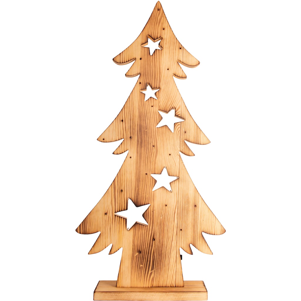 näve LED Dekoobjekt »LED-Holztannenbaum h: 70cm, Weihnachtsdeko aussen«, 1 flammig-flammig, Timerfunktion (6on/18off), AA Batterie 1,5V, für Außen geeignet