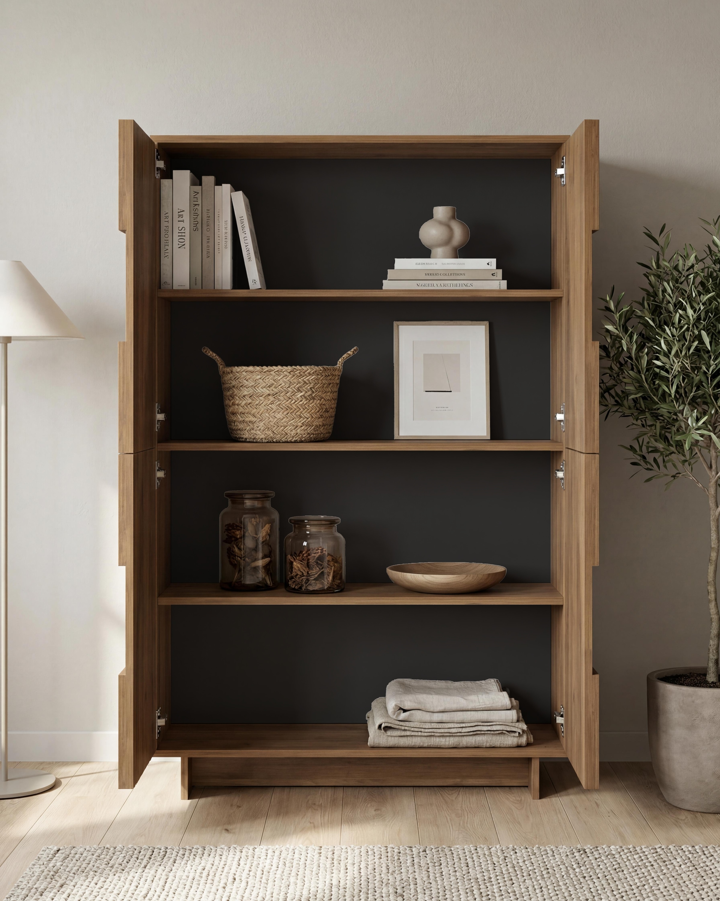 Home affaire Highboard »Zen, B/H 105/147 cm, 4 Türen, Hochkommode, Stauraumschrank« Push-to-open, 3D-Fronten, Mercure-Holzstruktur, viel Stauraum
