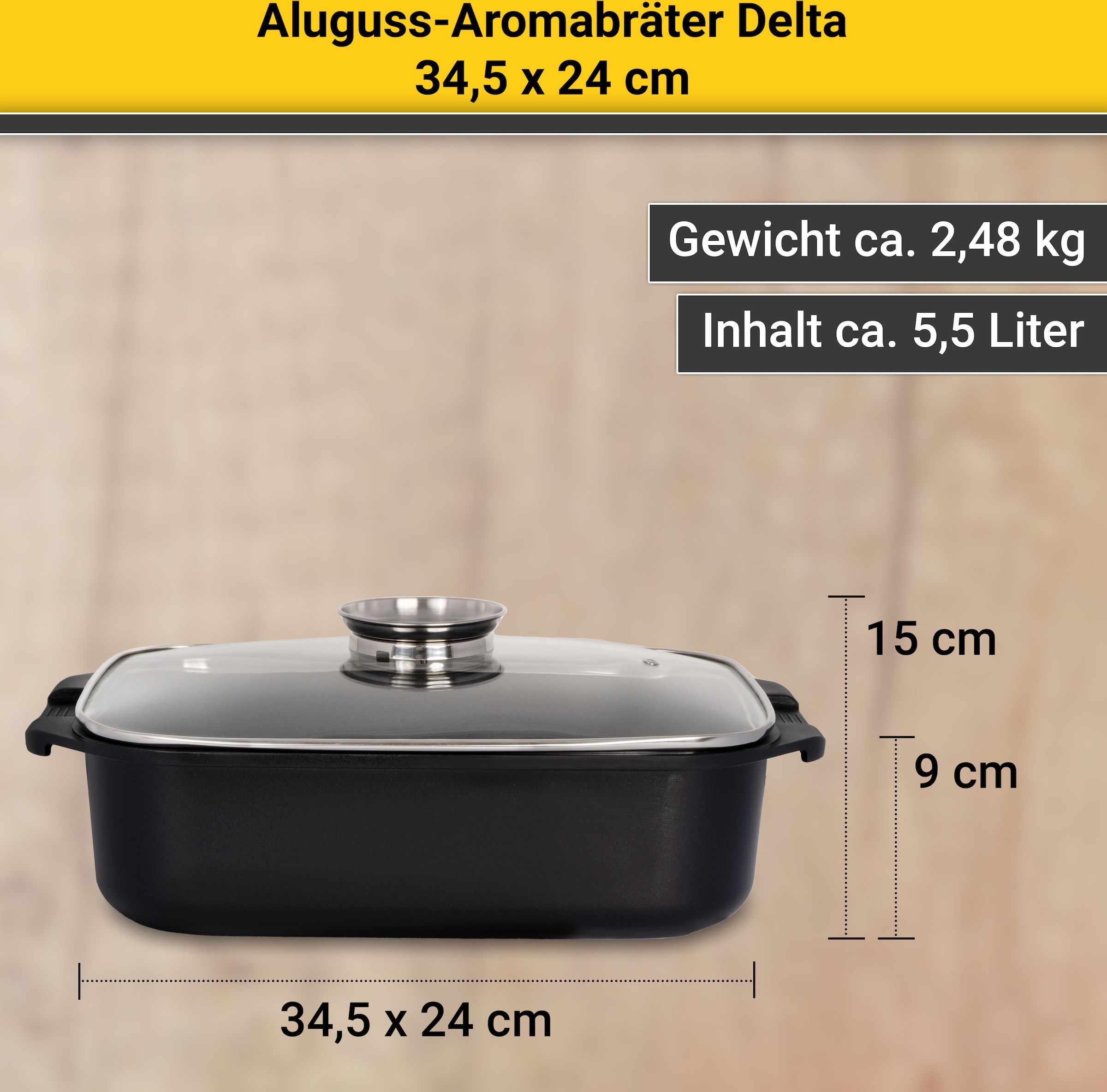 Krüger Bräter »Delta«, Aluminiumguss, (1 Glasdeckel Induktion bestellen tlg.), Aromaknopf, OTTO mit bei online