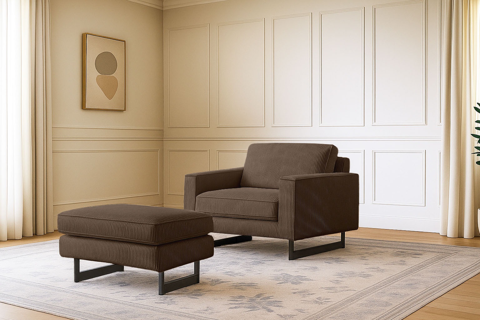 Places of Style Hocker »Pinto«, mit Keder, Metallfüßen und auch in Cord Bezug erhältlich