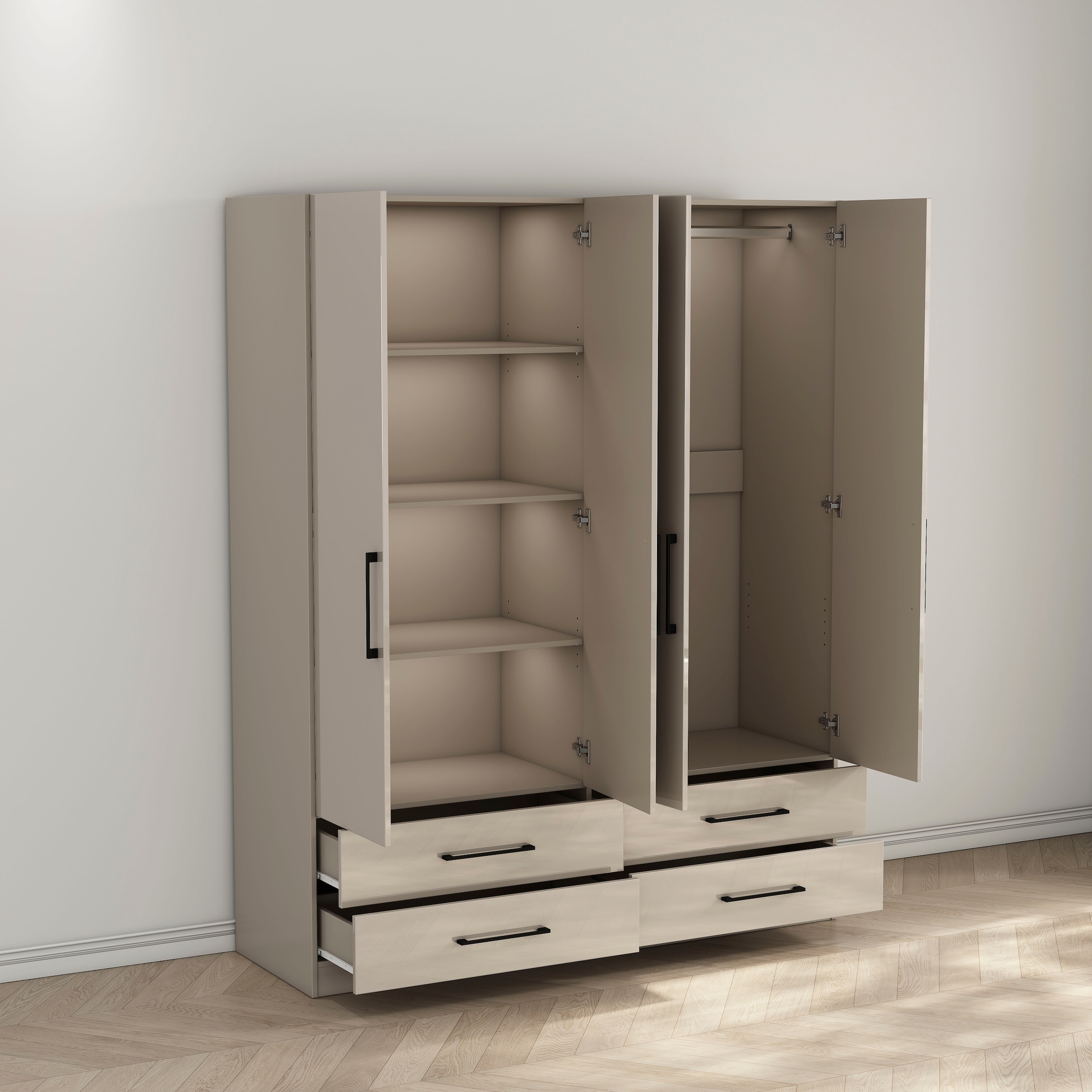 OTTO home Kleiderschrank »Sylt Schlafzimmerschrank Garderobe Schrank hochglanz« Drehtürenschrank mit 4 Schubladen und 4 Türen,  Schrank in Breite 160 mit viel Stauraum
