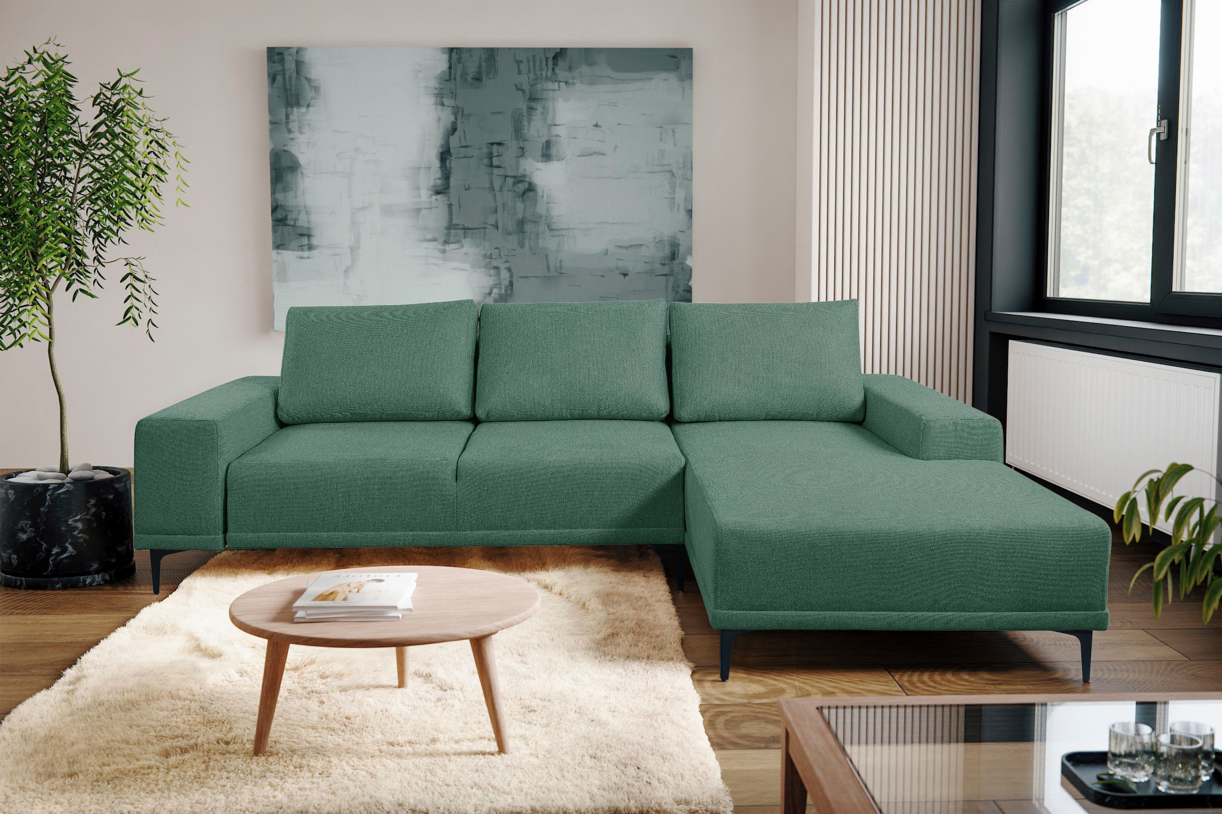 WERK2 Ecksofa »Havanna L-Form«, Moderne Eckcouch in Bouclé mit Schlaffunktion & Bettkasten