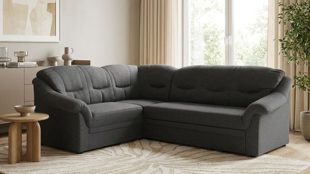 OTTO home Ecksofa »Nyborrg 234 x 185 cm, auch mit Schlaffunktion, formschön & stabil« Wahlweise mit Bettfunktion, L-Form, moderne Steppung