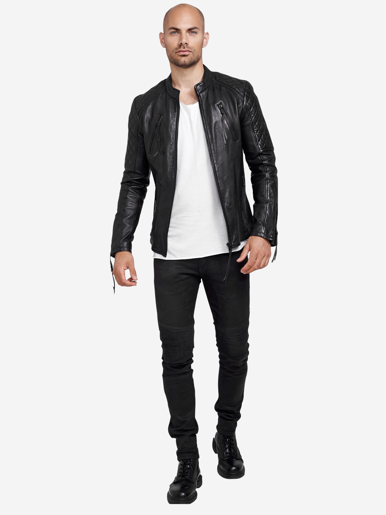 trueprodigy Lederjacke »Franky Abgesteppte Details an der Schulter und Logo Applikation« ohne Kapuze