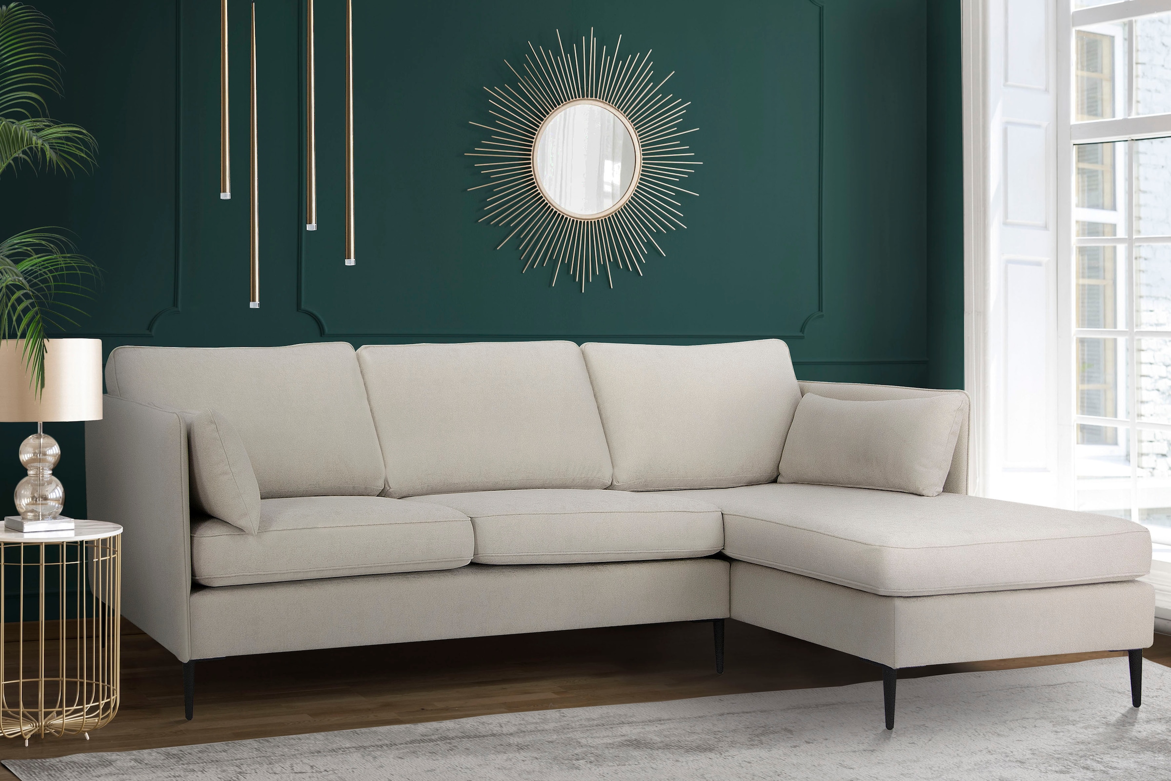 Leonique Ecksofa »Light L-Form«, inklusive loser Zierkissen, mit schmalen Armlehnen und Teleskopfüßen