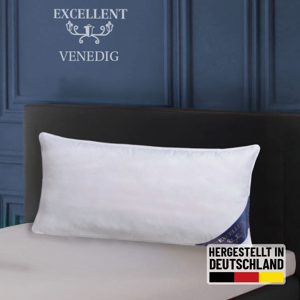 Excellent Kopfkissen »Venedig«, Füllung: weiße neue Gänsedaunen, Klasse I, 100% Daunen (Außen), weiße neue Gänsefedern, Klasse I, 100% Federn (Innen), Bezug: feiner Daunen-Batist, 100% Baumwolle, (2 St.), hergestellt in Deutschland