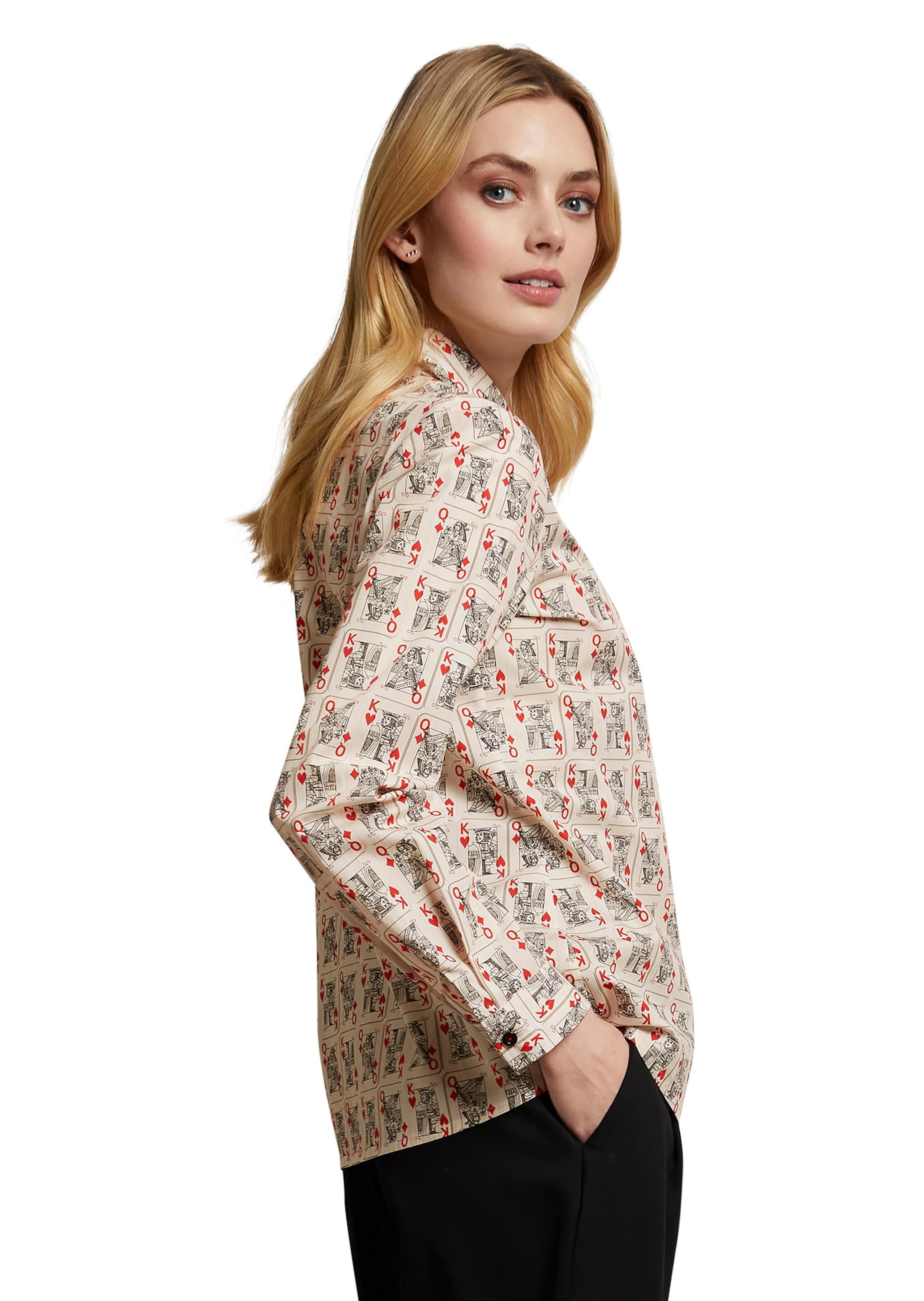 MADELEINE Langarmbluse »Bluse Baumwollbluse mit Kartenspiel-Motiven«