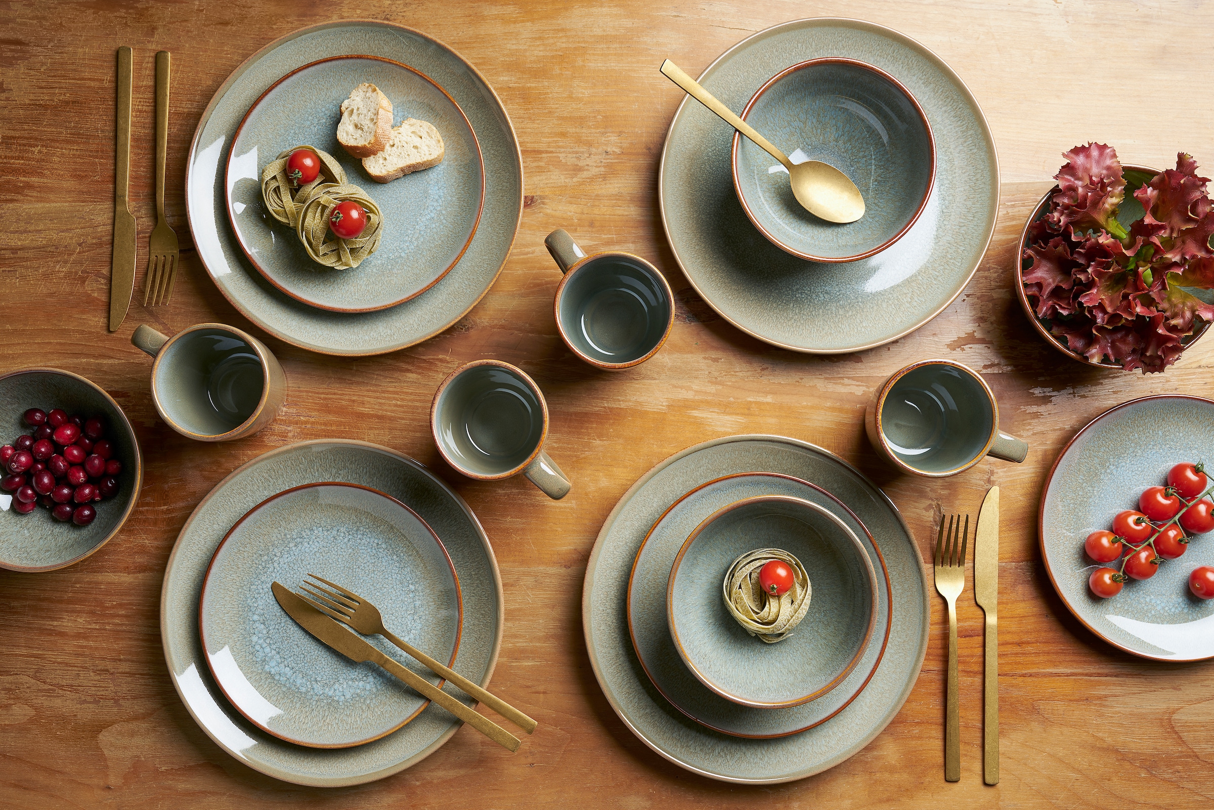 van Well Kombiservice »Geschirr-Set Olbia Lago, 16-teilig« rund, braun / reaktiv, spülmaschinen- und mikrowellengeeignet