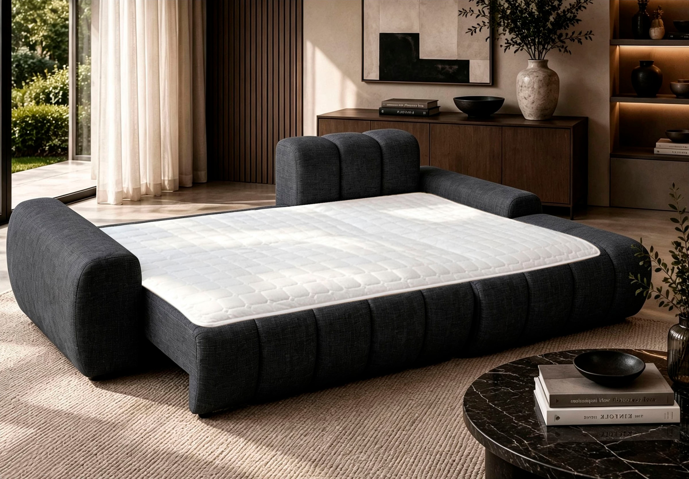 OTTO home Ecksofa »LAURRENT Feinstruktur L-Form, 246 cm« Schlaffunktion (123/191cm), Bettkasten, Taschenfederkern und Topper