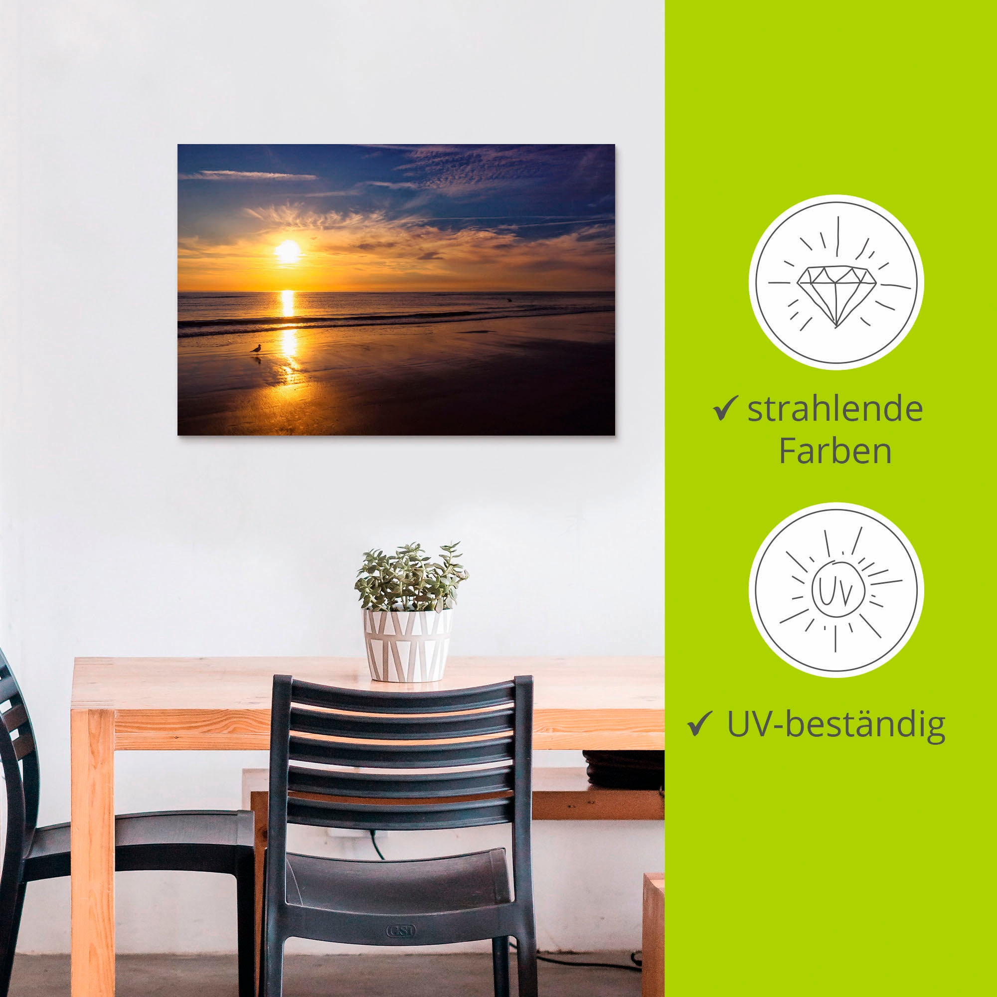 Artland Wandbild »Sonnenuntergang SPO«, Strand, (1 St.), als Alubild, Outdoorbild, Leinwandbild, Wandaufkleber, versch. Größen