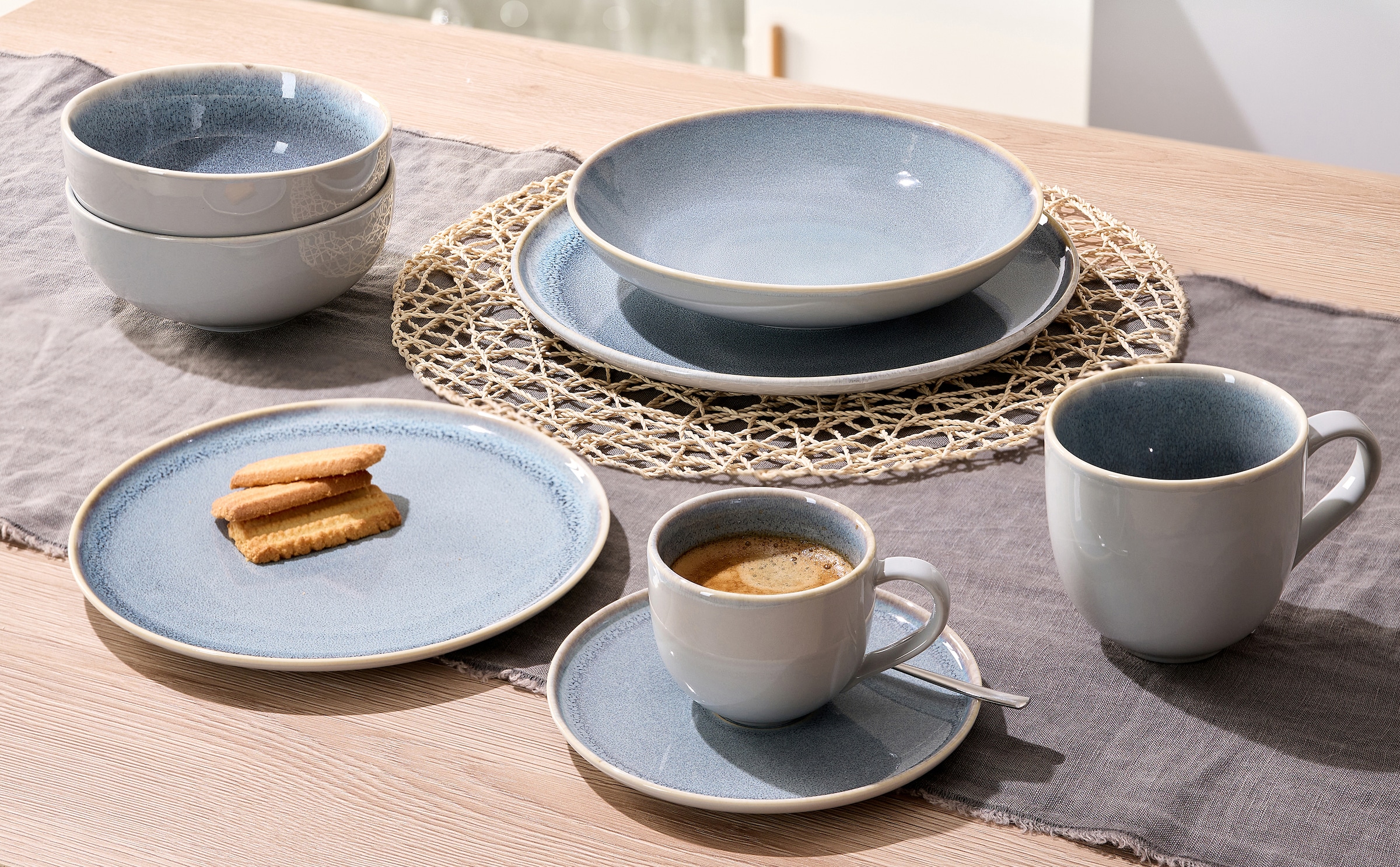 Ritzenhoff & Breker Kombiservice »Geschirr-Set, Service Skagen Stone«, (Set, 12 tlg., 4 Teller (Ø 26,5 cm), 4 Kaffeebecher (Ø 10 cm), 4 Schalen (Ø 15 cm), Reaktivglasur, 12 Teile, für 4 Personen