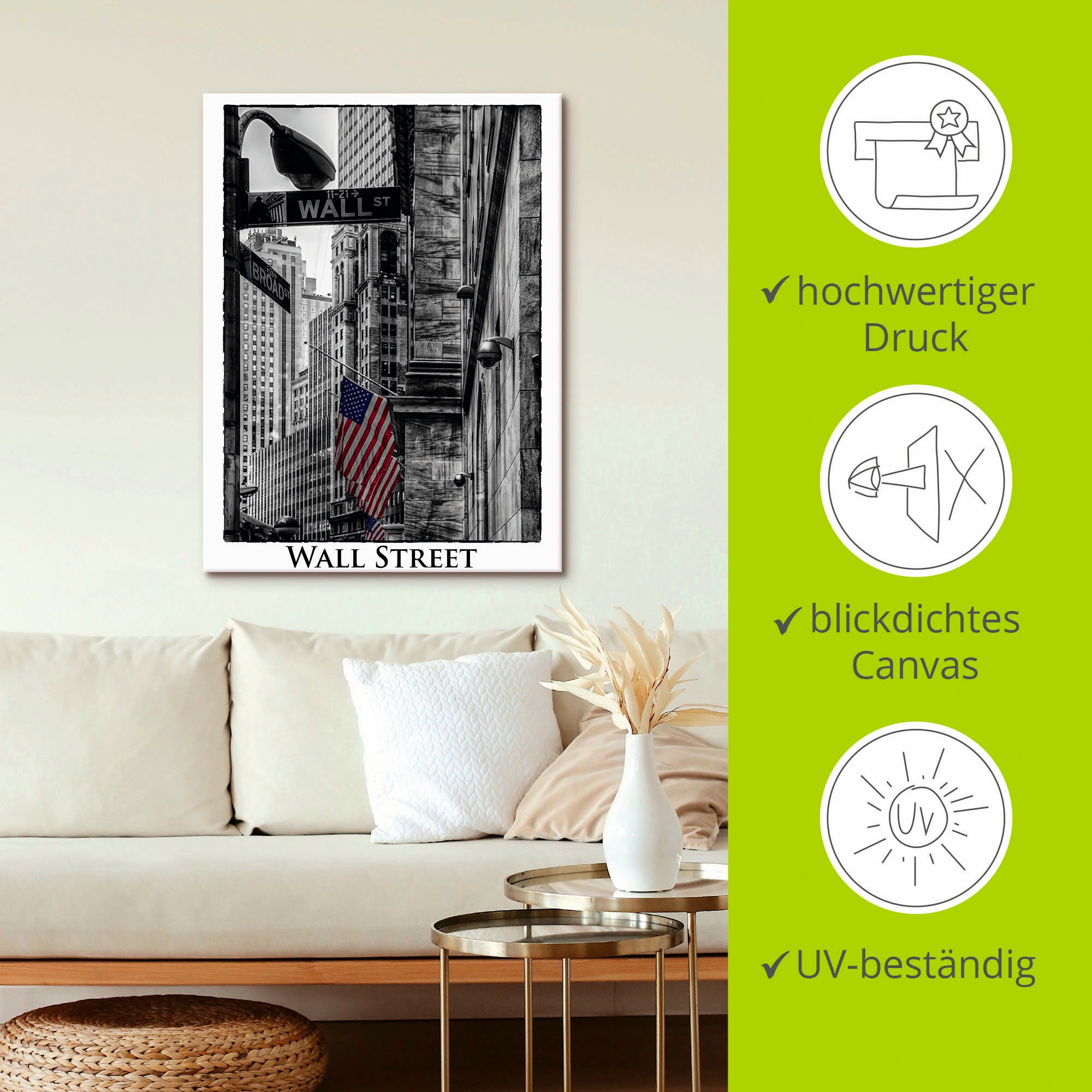 Artland Wandbild »New York Wall Street«, Amerika, (1 St.), als Leinwandbild, Poster in verschied. Größen