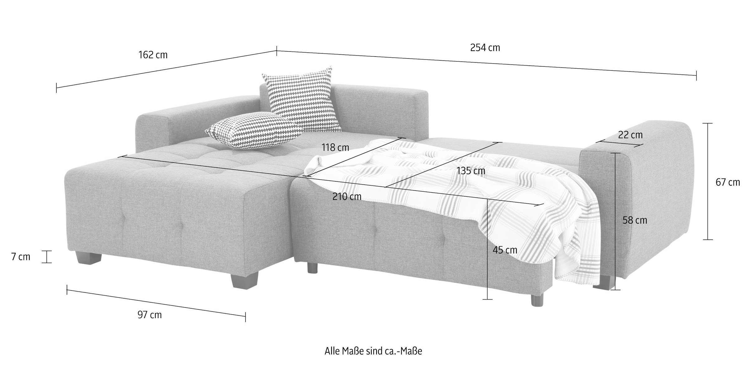 Home affaire Ecksofa »Bella L-Form«, wahlweise mit Bettfunktion und Bettkasten, Steppung im Sitzbereich