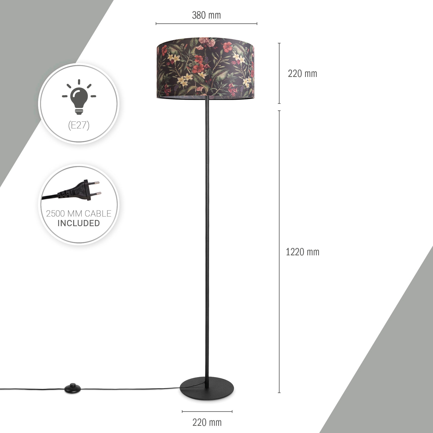 Paco Home Stehlampe »Luca Flower«, Leuchtmittel E27 | ohne Leuchtmittel, Standlampe Stoff Lampenschirm Wohnzimmer Textil Schirm Blumen Muster