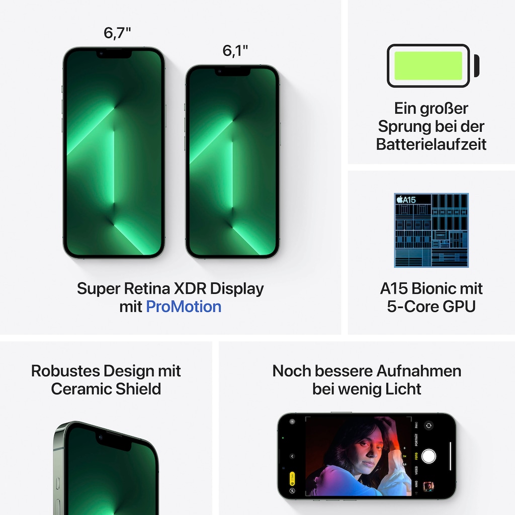 Apple Smartphone »iPhone 13 Pro«, Alpine Green, 15,4 cm/6,1 Zoll, 512 GB Speicherplatz, 12 MP Kamera