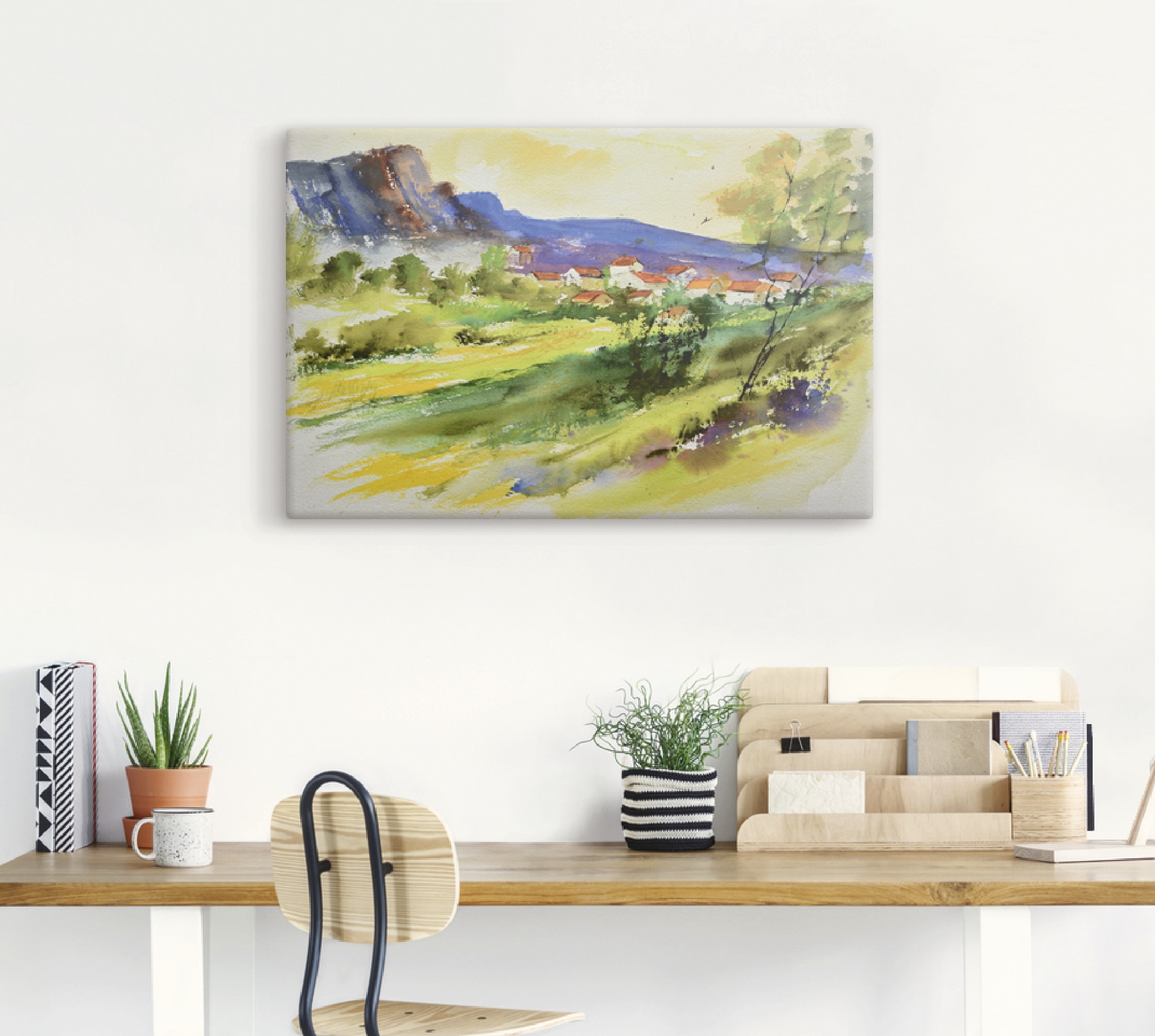 Artland Wandbild »Landschaft und Wohnhäuser«, Wiesen & Bäume, (1 St.), als Leinwandbild, Poster in verschied. Größen