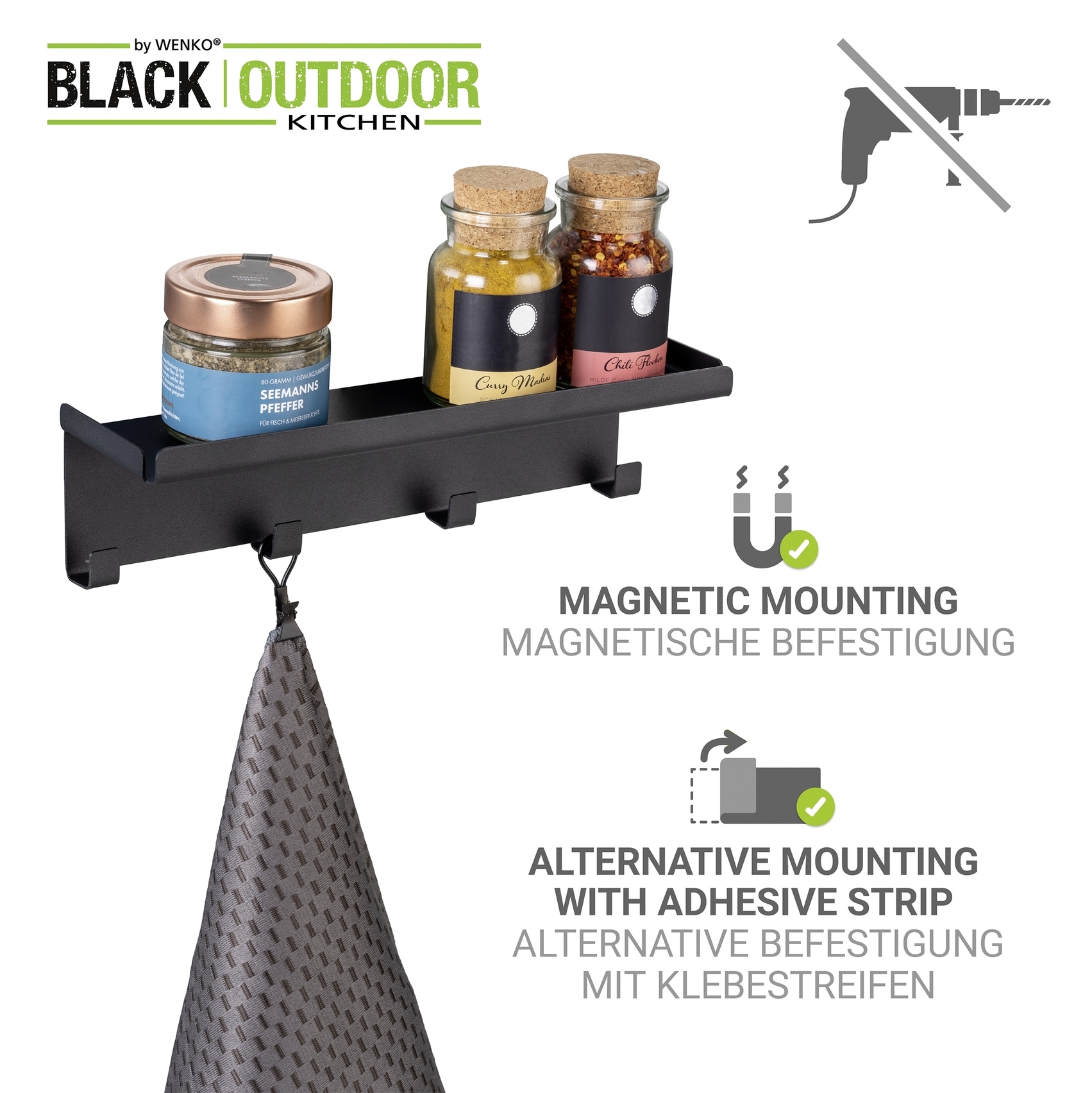 WENKO Hakenleiste »Modell Ima« mit Ablage, leicht zu befestigen, aus pulverbeschichtetem Metall