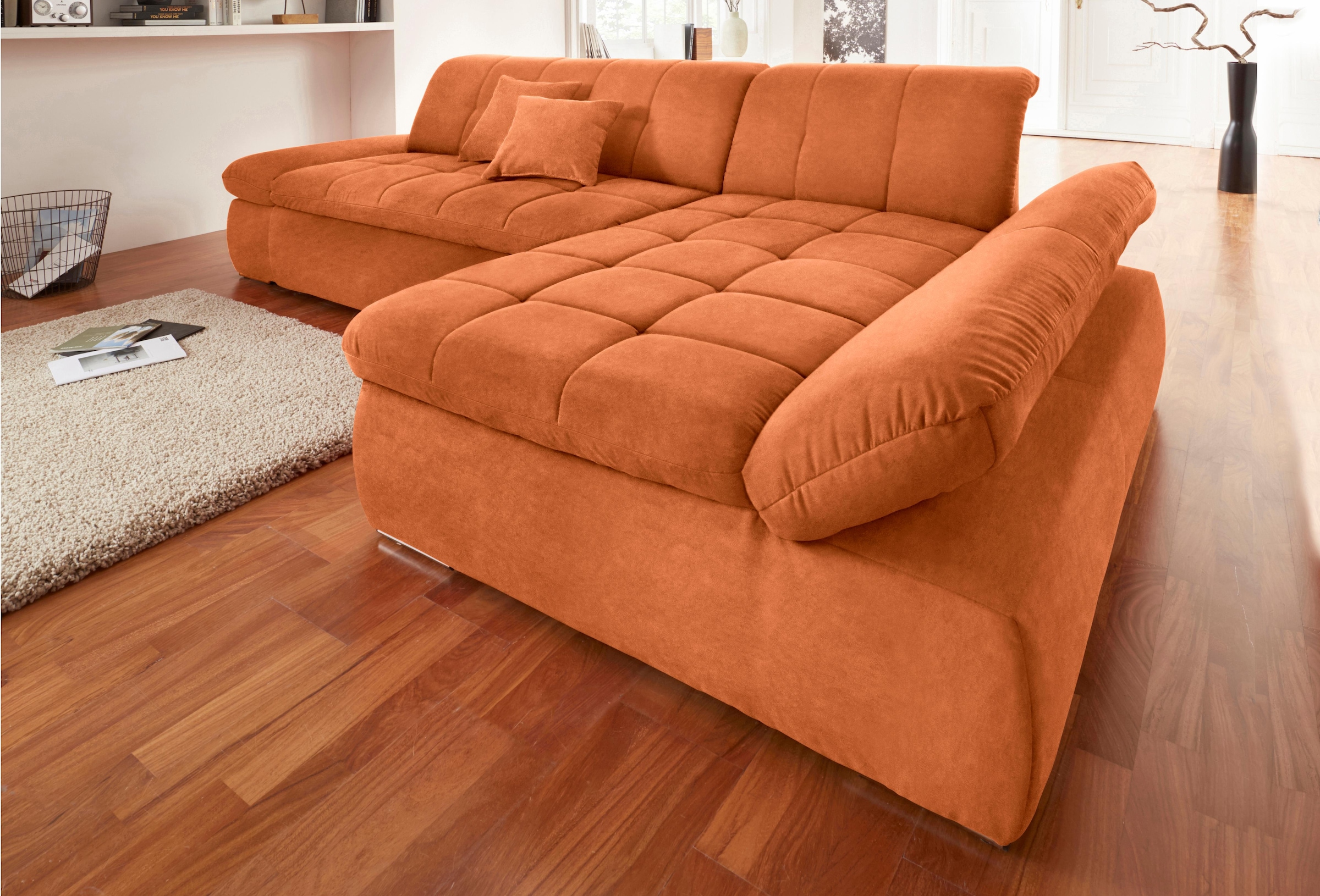 DOMO collection Ecksofa »NMoric XXL, B/T/H: 300/172/80cm, Revamierenabschluss L-Form«, wahlweise mit Bettfunktion und Armlehnverstel,lung