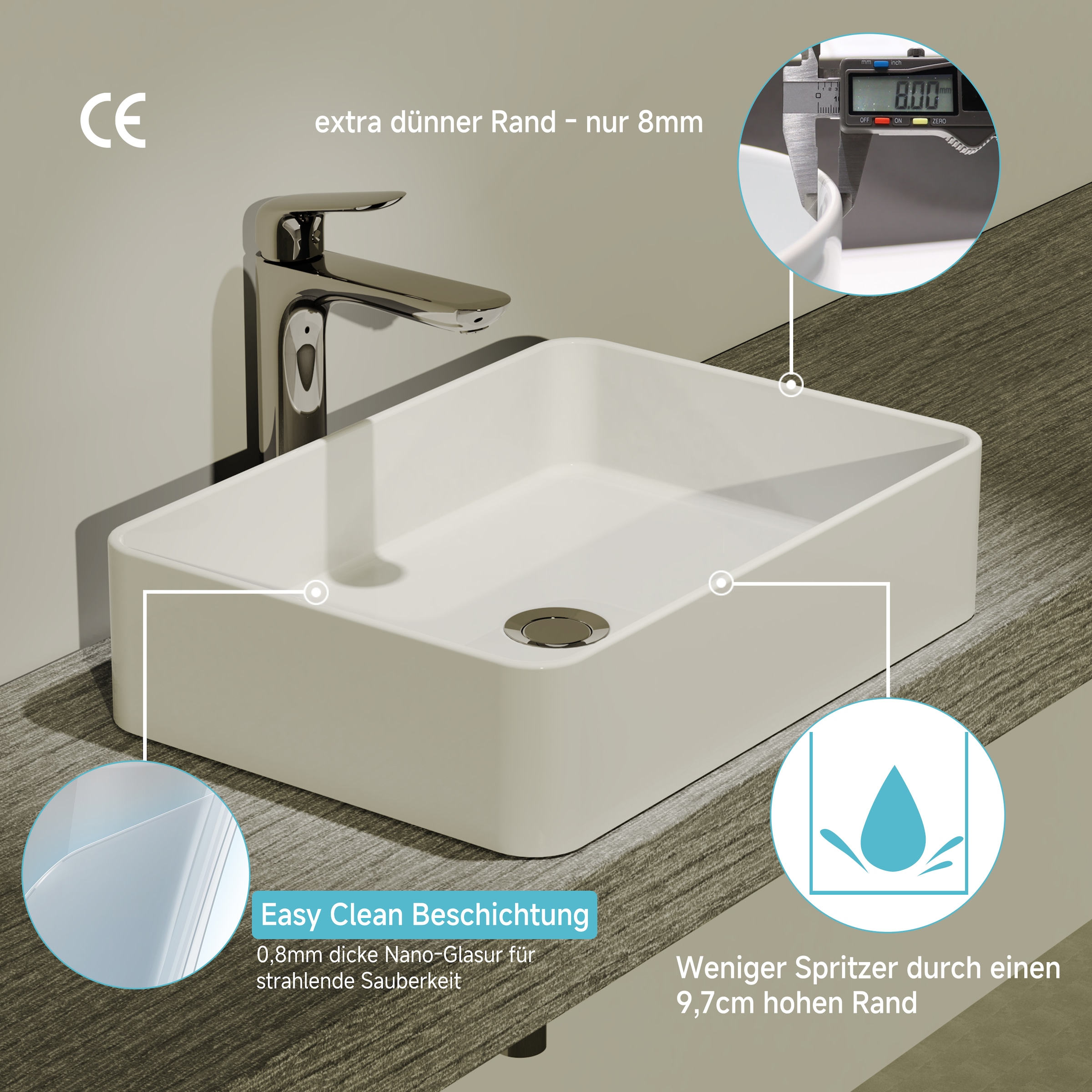 welltime Aufsatzwaschbecken NANO Glasur