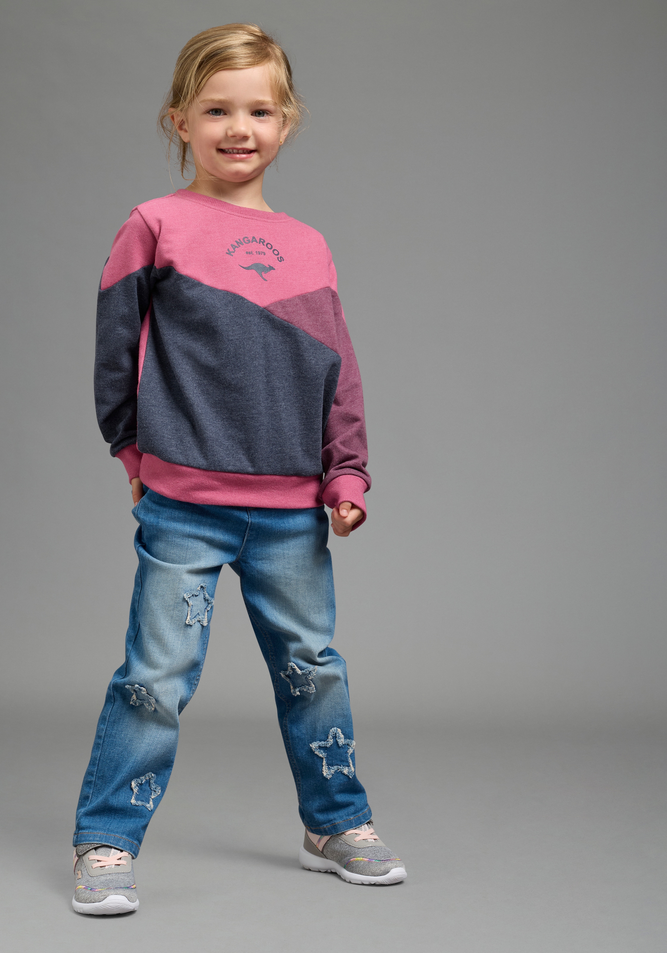 KangaROOS Sweatshirt »Colorblocking für kleine Mädchen«, Colorblocking-Design, Langarm, lockere Passform, mit Logodruck
