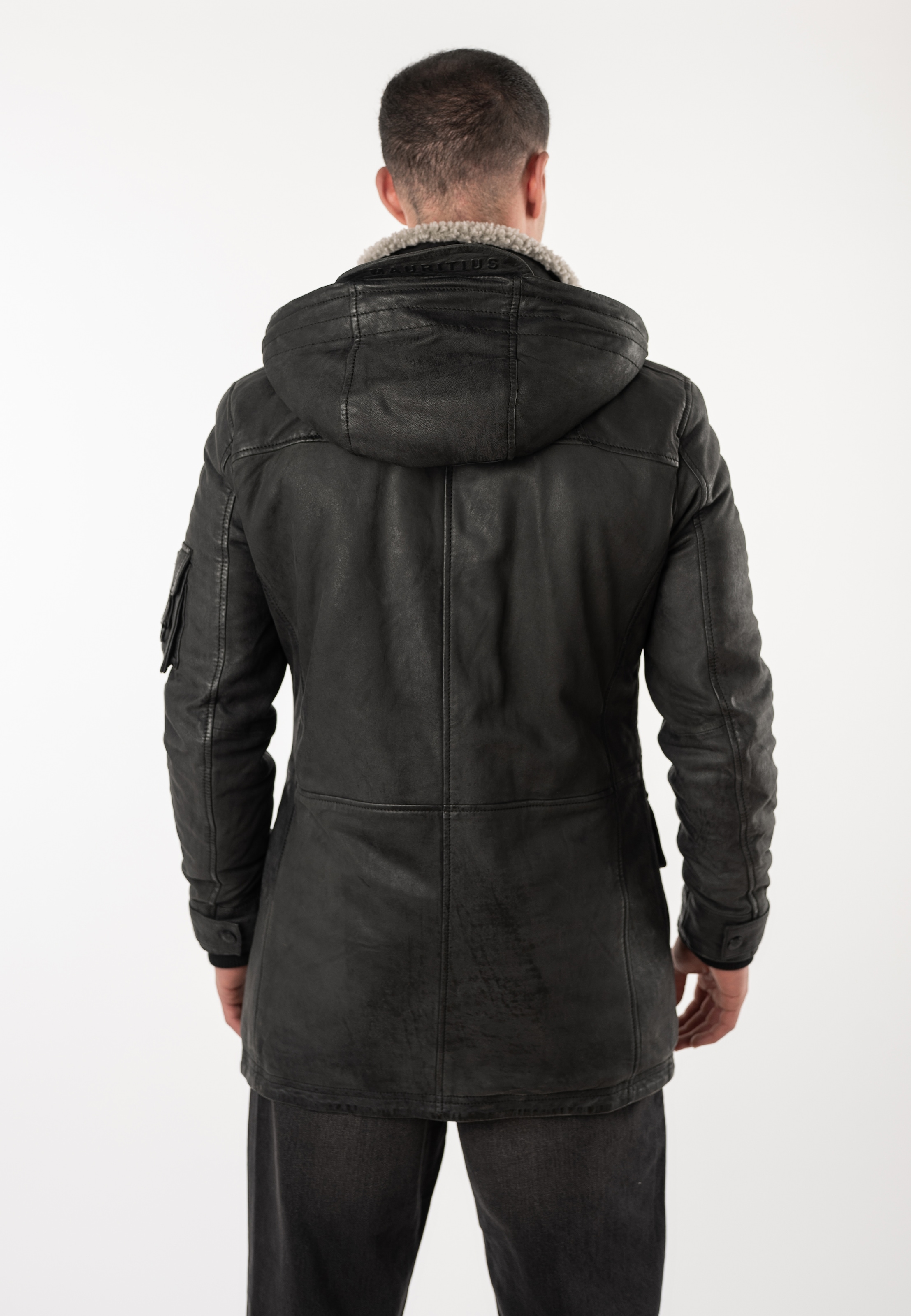 Mauritius Parka »MMUnimak« mit Kapuze aus Leder mit textilen Details