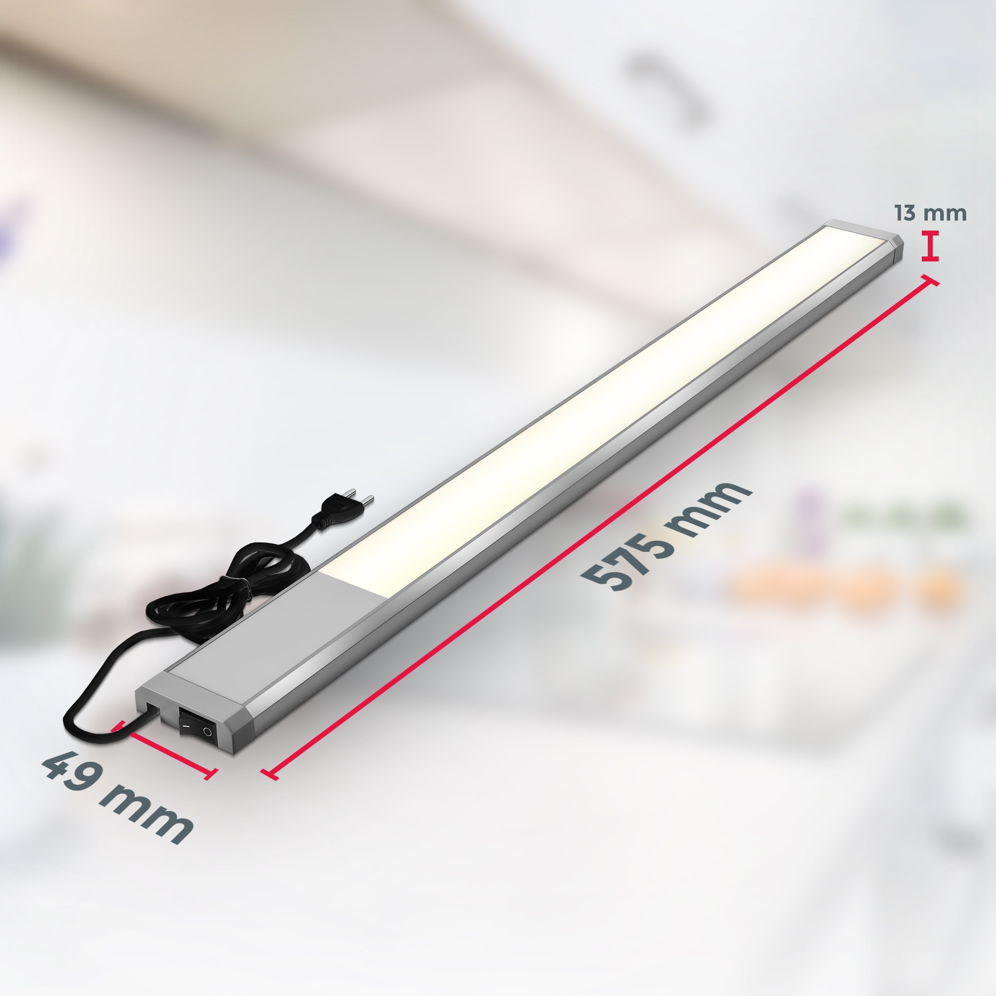 B.K.Licht LED Unterbauleuchte »BKL1468 LED Leiste mit Ein-Ausschalter« LED-Modul 1 Stk. Warmweiß Unterbauleuchte, 3.000K, 1.100Lm, 57,5x4,9x1,3 cm, Titanfarbig