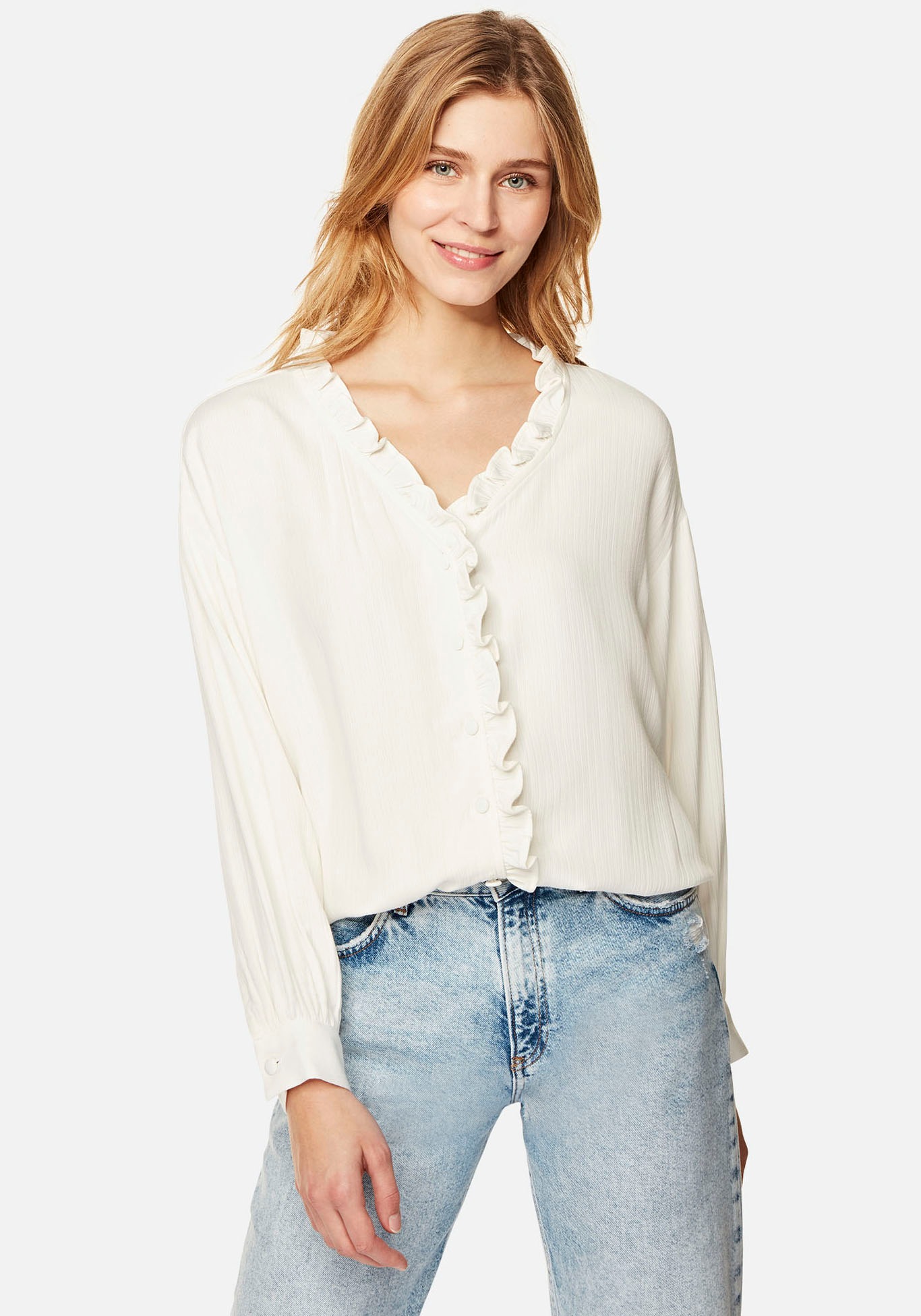 Mavi Strickjacke »FRILL BLOUSE«, in weicher Viskose Qualität