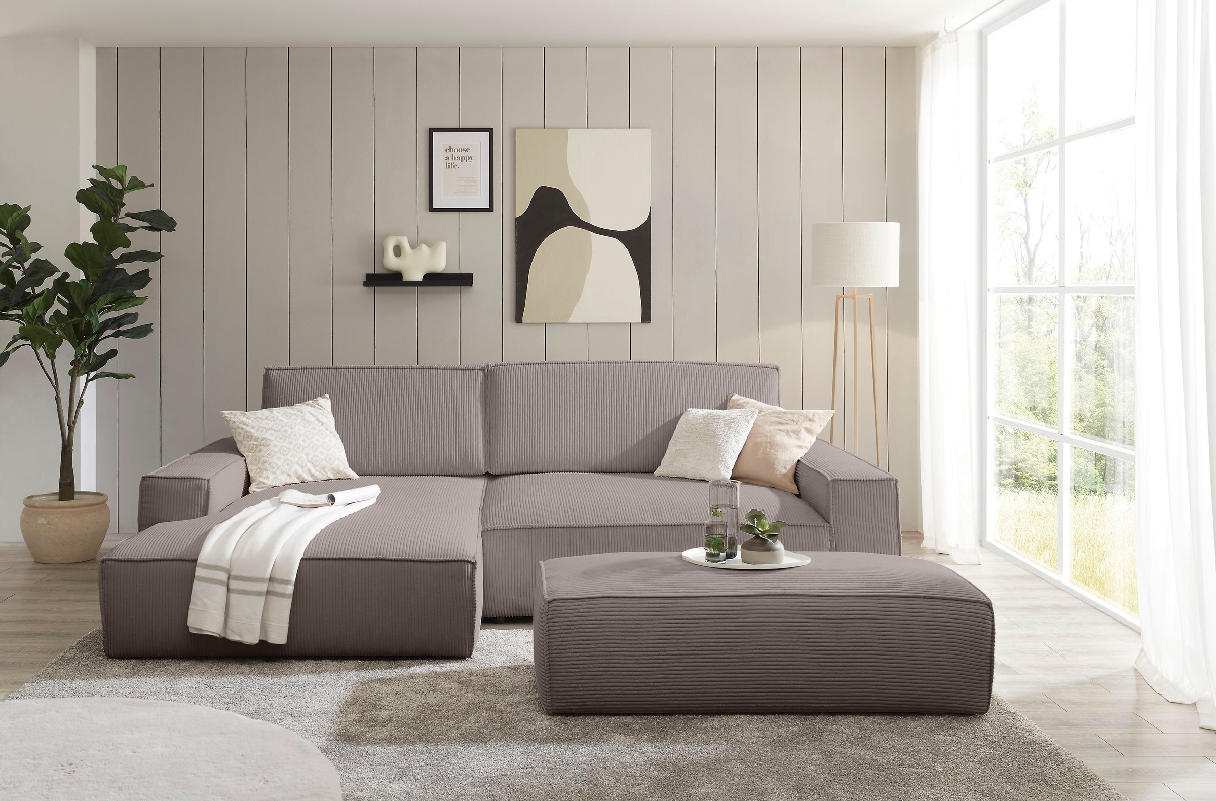 Home affaire Hocker »NEU: SHERWOOD XXL, Polsterhocker, Cord, Webstoff«, rechteckig, bequemer Sitzkomfort, 130/60/44 cm, Krokodilverbinder