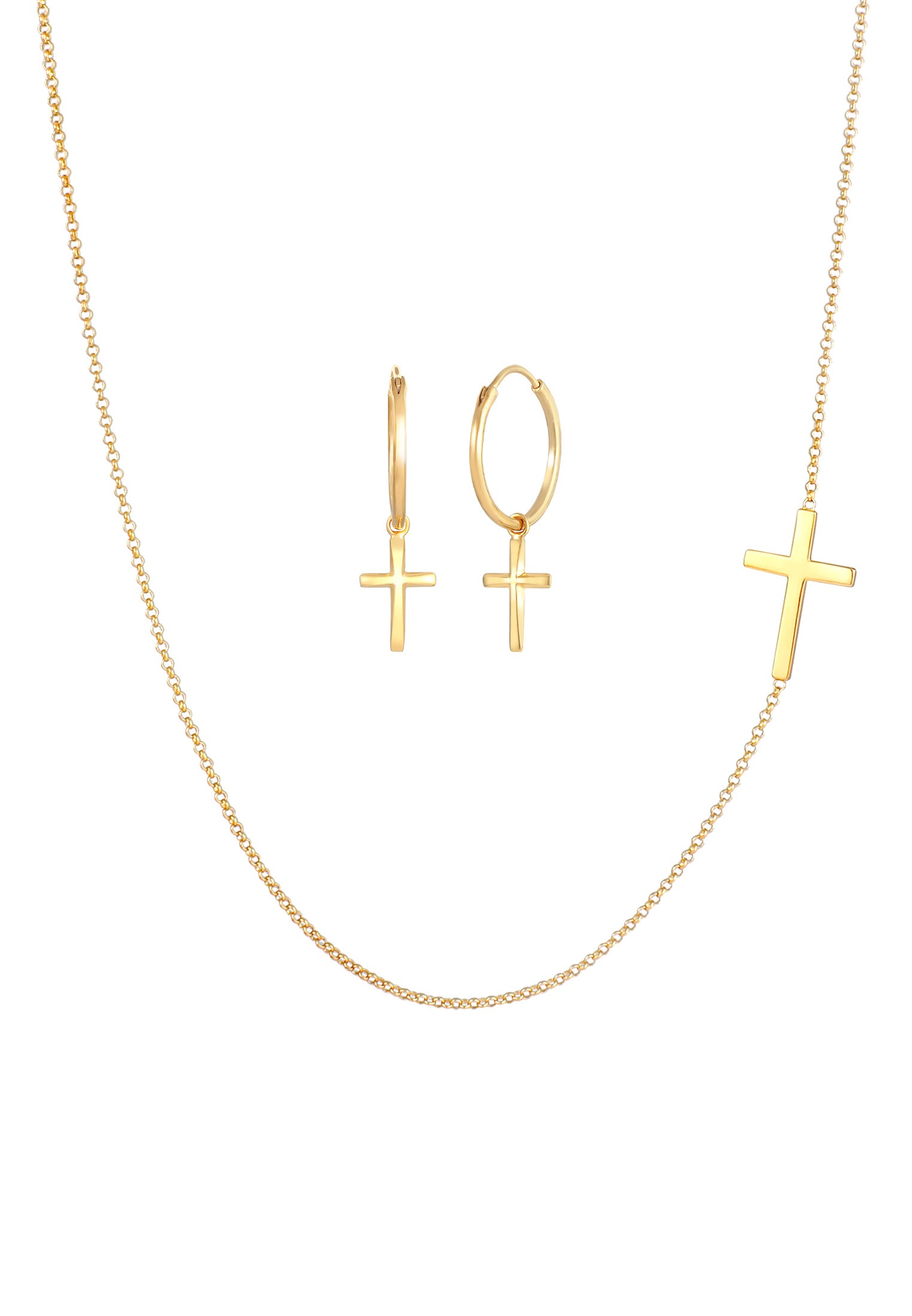 Elli Ohrring und Ketten Set »Schmuckset Kette Creolen Ohrringe Kreuz Religion 925 Silber«