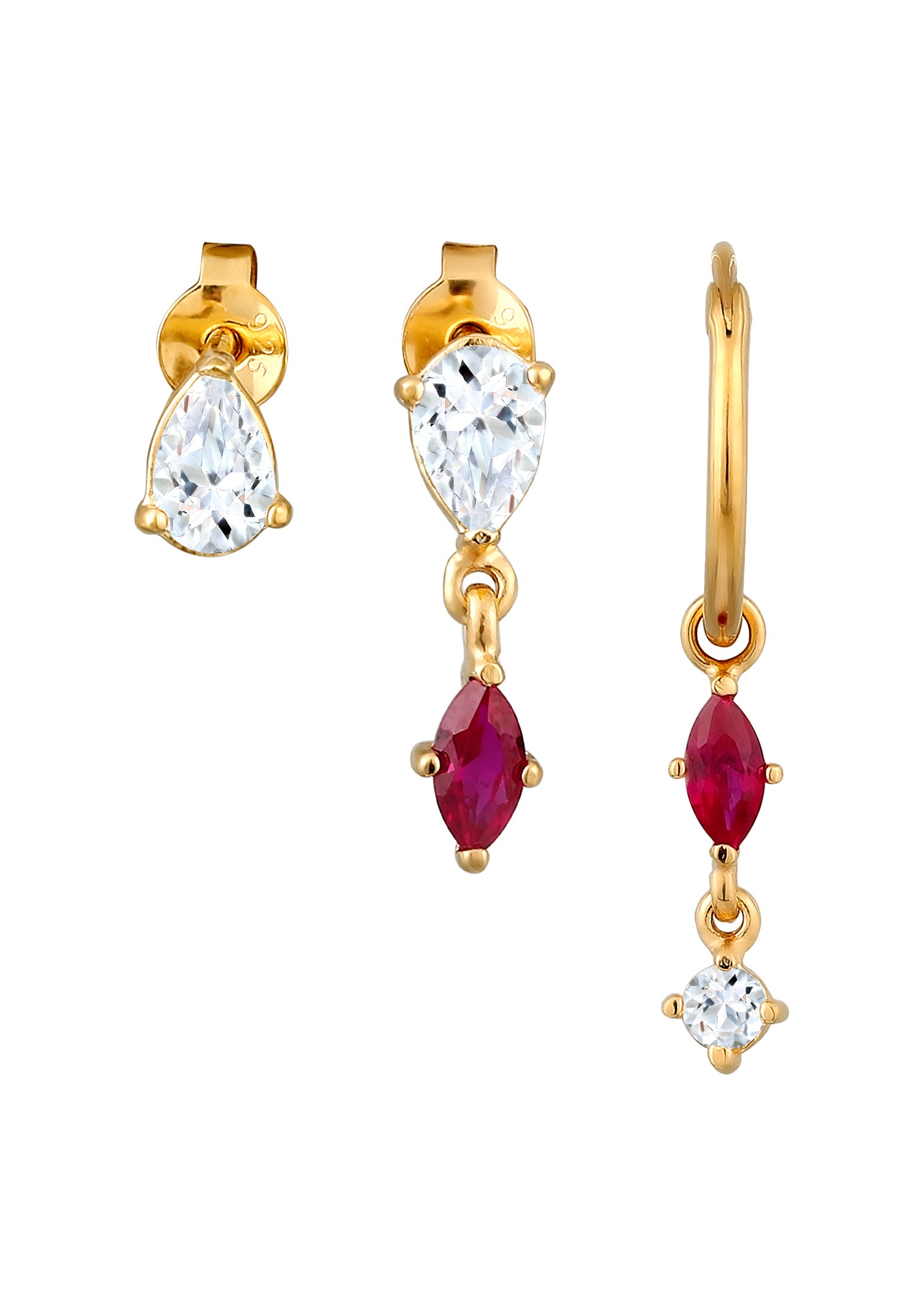 Elli Ohrstecker-Set »Ohrringe Set Ohrstecker Creole Topas Rubin 925 Sterling Silber«
