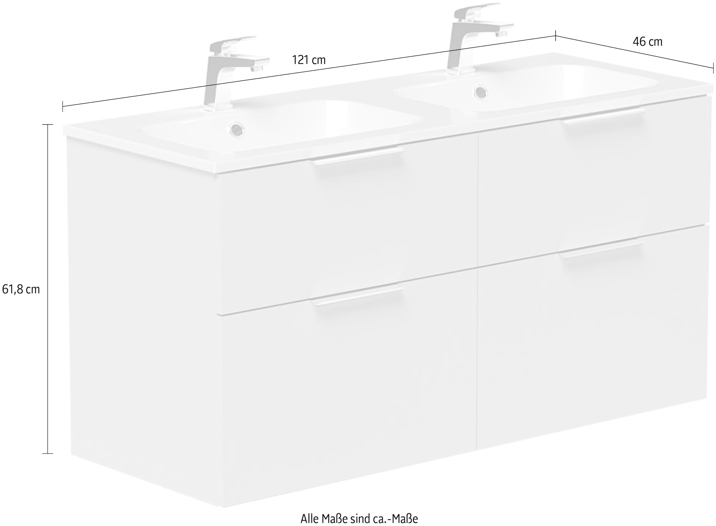 welltime Waschtisch »Ahus«, mit Soft-Close-Funktion, Vollauszüge, inkl. Becken, Breite 121 cm