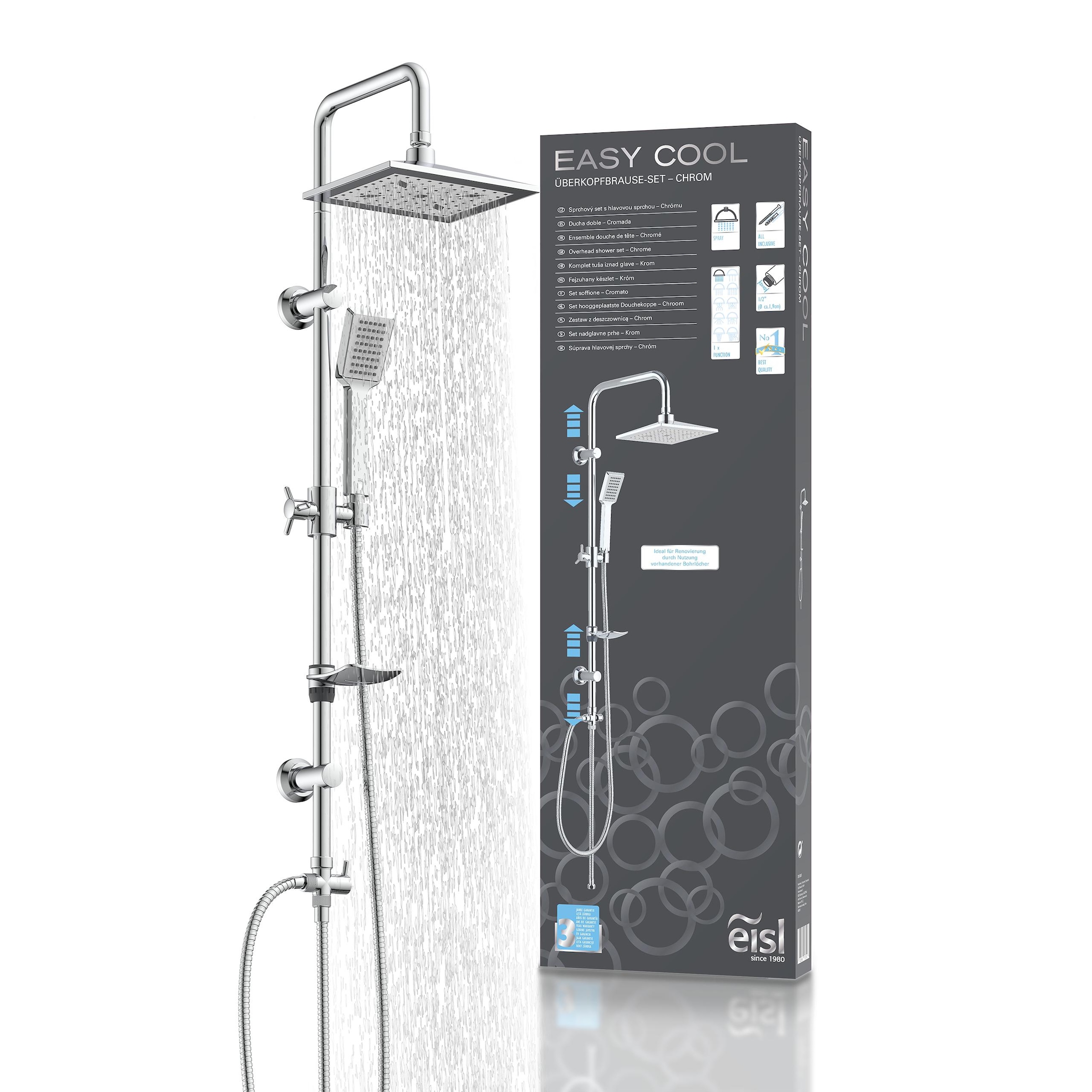 Eisl Duschsystem »EASY COOL«, Regendusche ohne Armatur, Duschsystem mit Seifenschale, Duschbrause