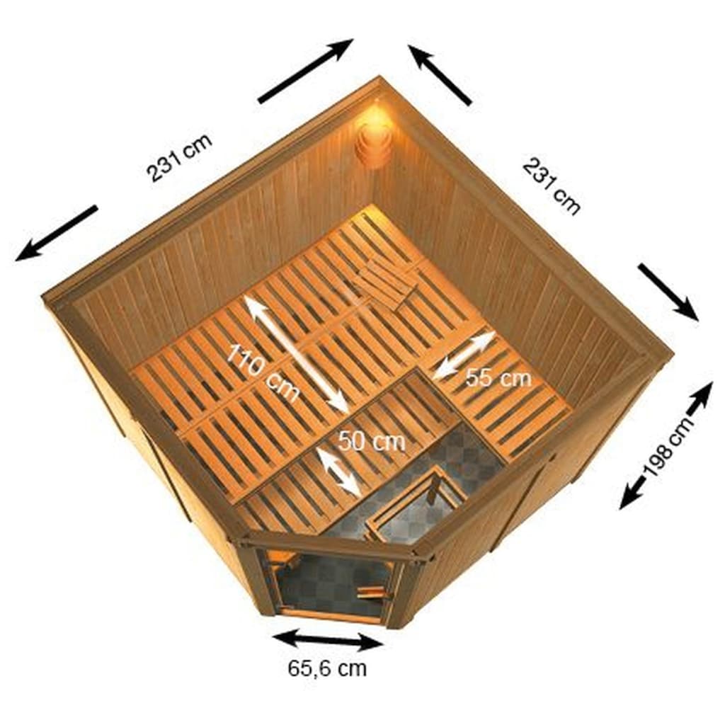welltime Sauna »Edina«, (Set), 9-kW-Bio-Ofen mit ext. Steuerung, mit 6-tlg. Zubehörset