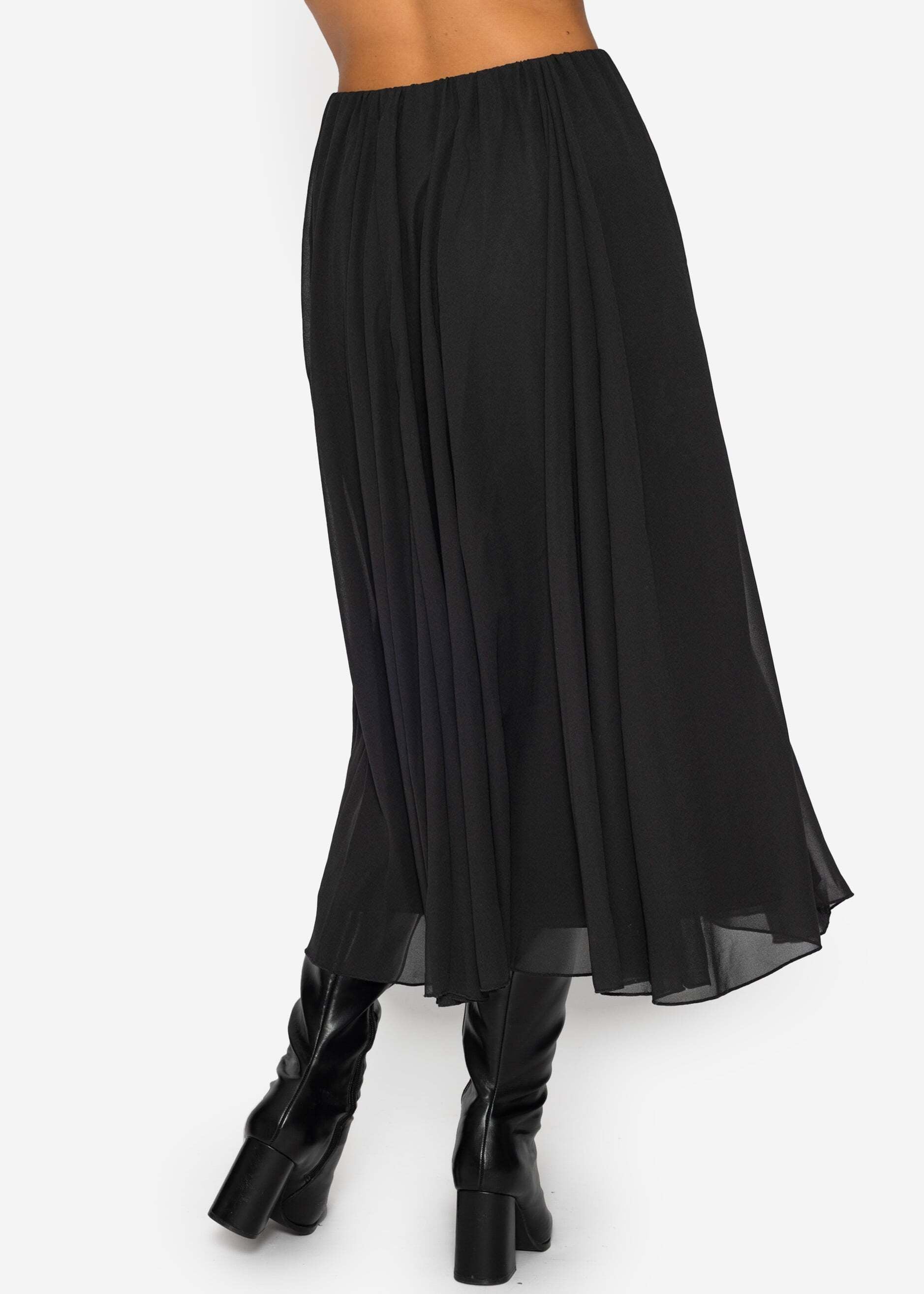 SASSYCLASSY Midirock »Langer Chiffon Rock« Eleganter blickdichter Rock mit elastischem Bund Schwarz