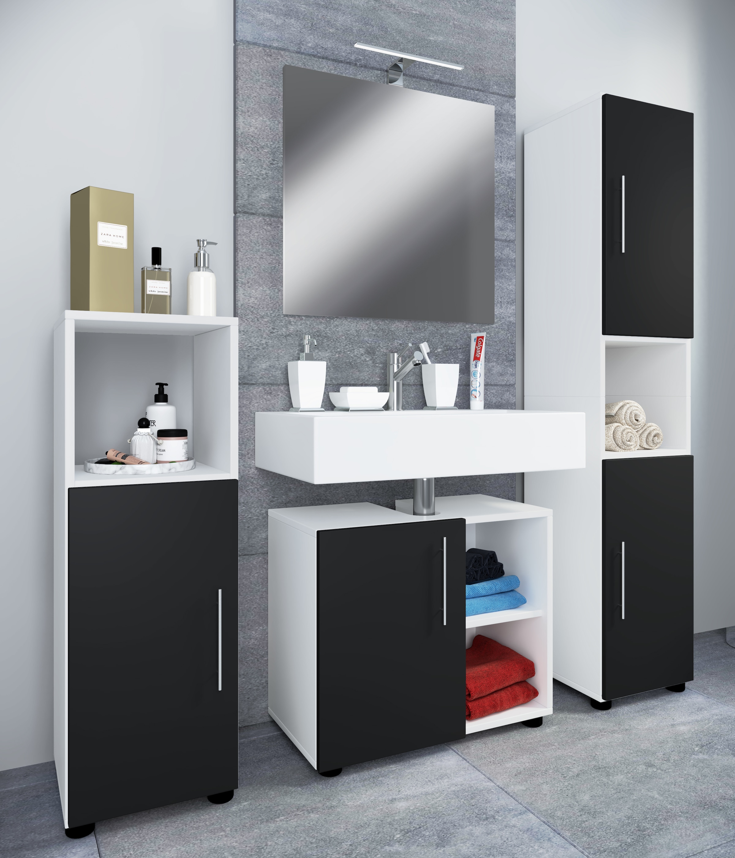 VCM Badmöbel-Set »4-tlg. Badmöbel Set Komplett Badschrank Flandu Ill« 4 Stk. tlg.