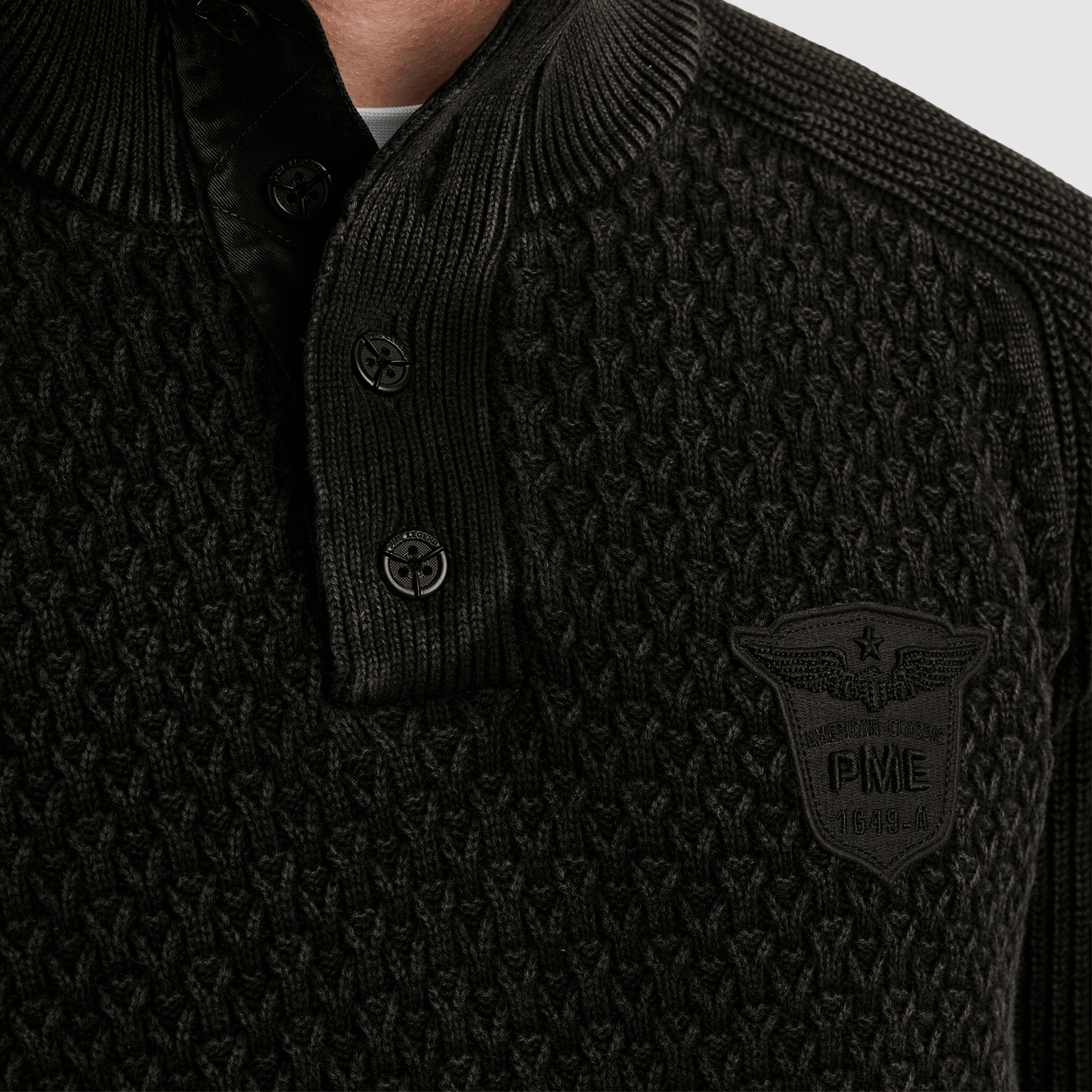 PME LEGEND Strickpullover mit kurzer Knopfleiste