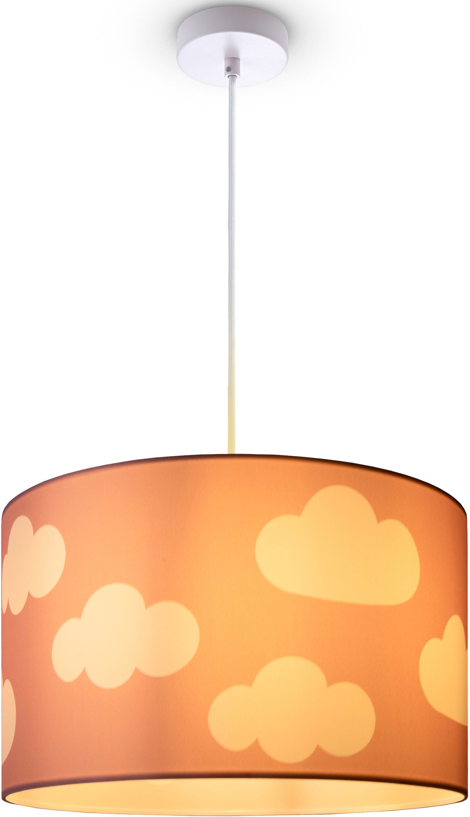 Paco Home Pendelleuchte Pendellampe Kinderzimmer im Stoff OTTO bestellen Shop Online E27 Lampenschirm Wolken Himmel Rund »Hugo Cosmo«