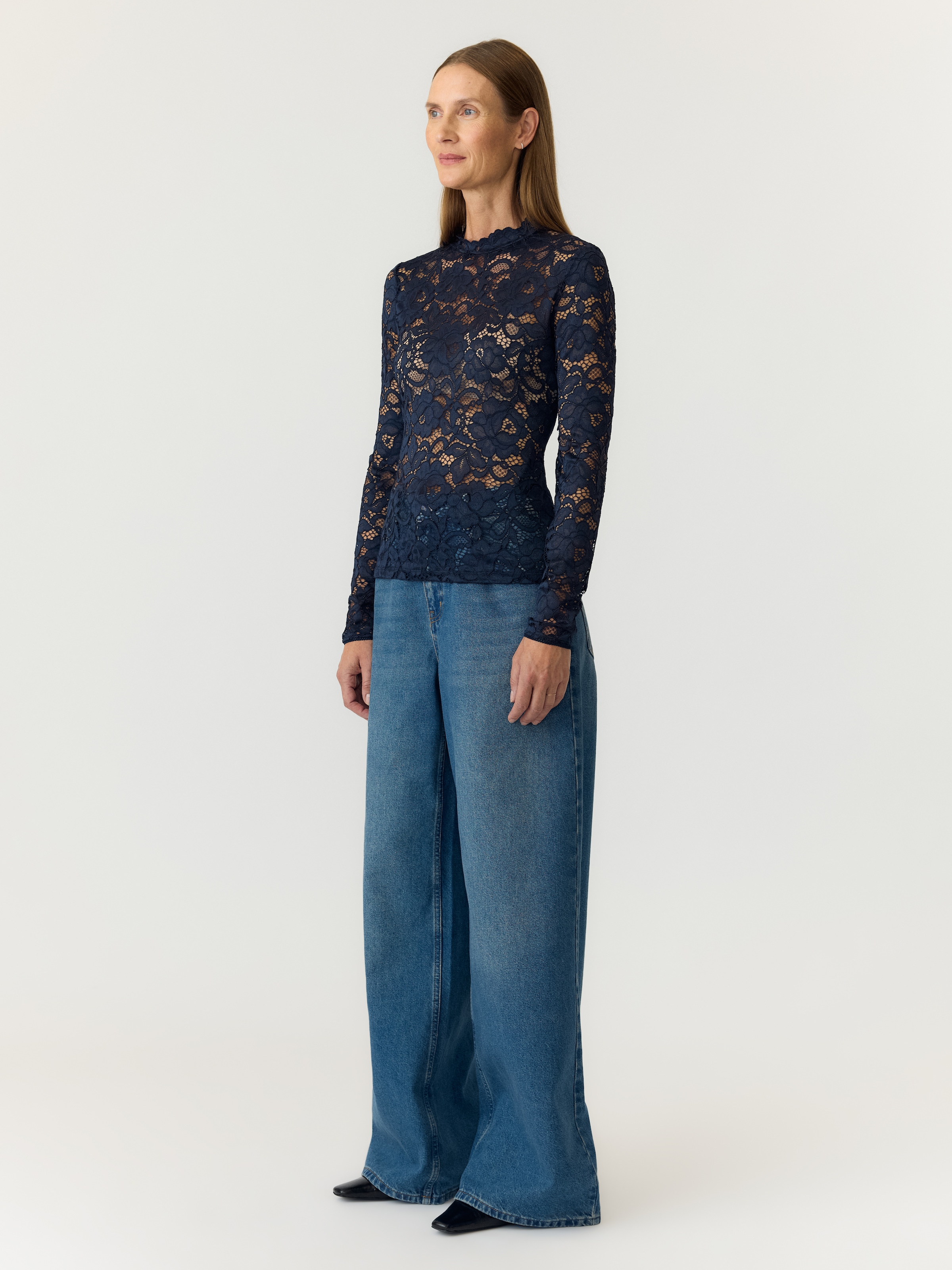 Y.A.S Langarmshirt »YASLACEY LS LACE TOP S. NOOS« Materialmix, slim fit