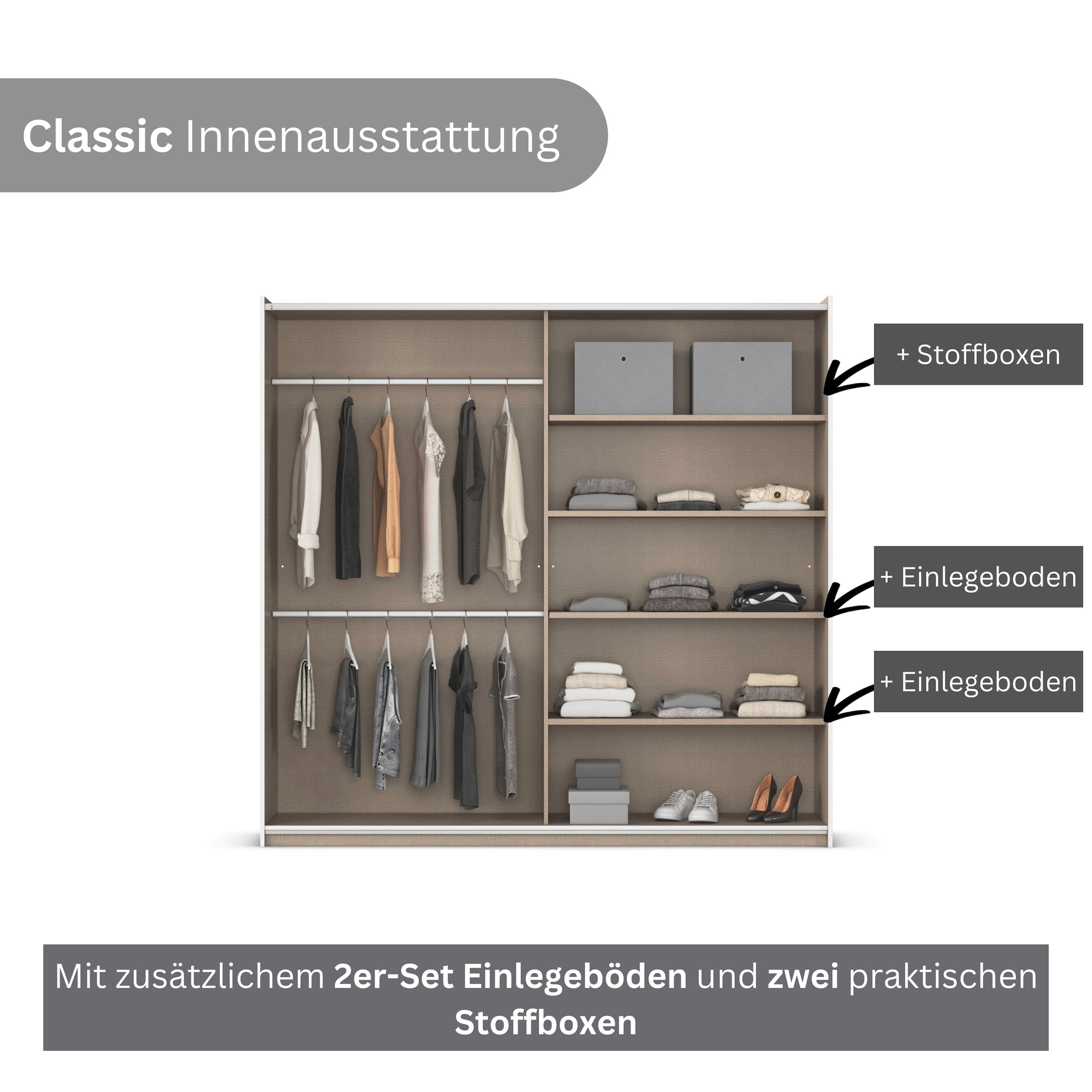 rauch Schwebetürenschrank »Kleiderschrank Schrank Garderobe TOPSELLER ASTANA OTTO´s CHOICE« 3 Ausstattungen BASIC/CLASSIC/PREMIUM, Breiten 175/218/261 cm,  inkl. 2 Stoffboxen sowie Metallgriffleisten TOPSELLER MADE IN GERMANY