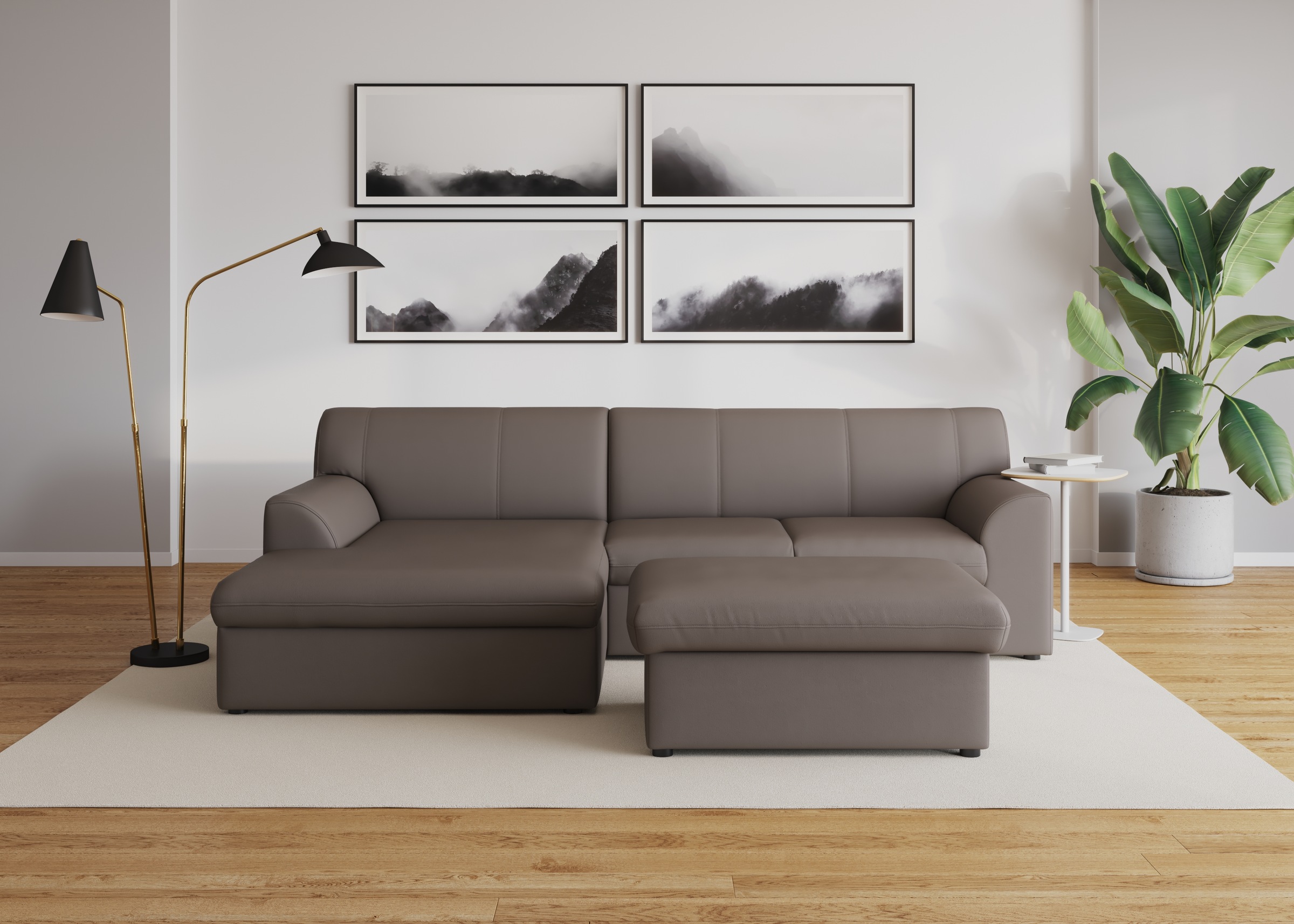 DOMO collection Ecksofa »Topper, elegant und zeitlos, kompaktes Stellmaß 245/155cm, L-Form«, mit Recamiere, wahlweise mit Schlaffunktion