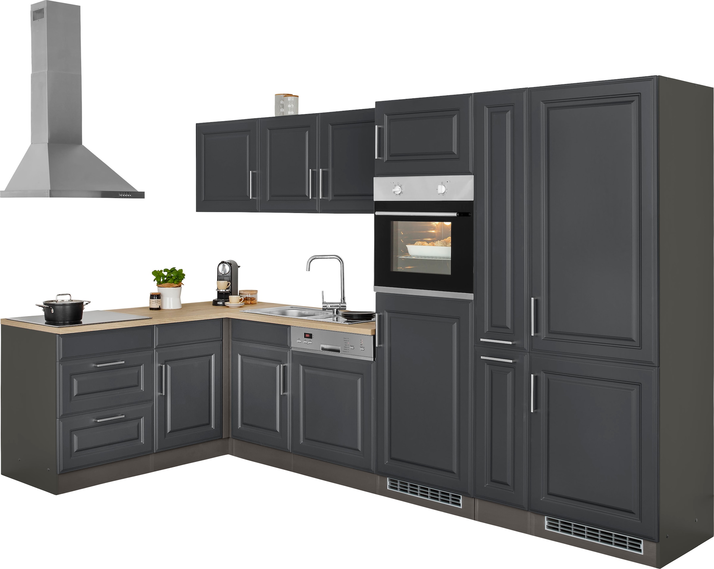 KOCHSTATION Winkelküche »KS-Stockholm – Küche mit hochwertiger und detailreicher Landhausfront« Stellbreite 320x170 cm, wahlweise mit E-Geräten, MDF-Fronten