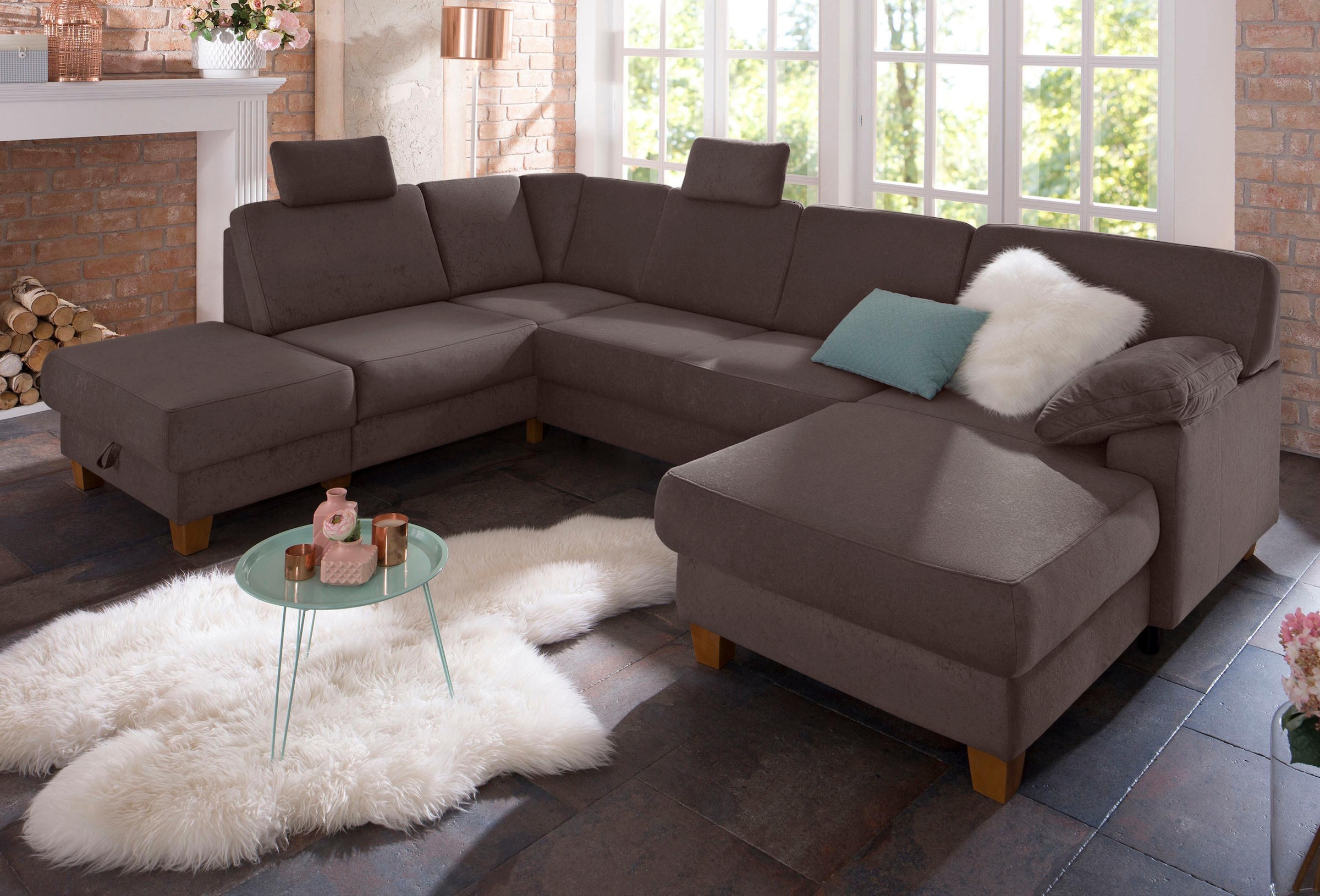 Home affaire Wohnlandschaft »Belfort U-Form« mit Federkern, wahlweise mit Bettfunktion und Stauraum