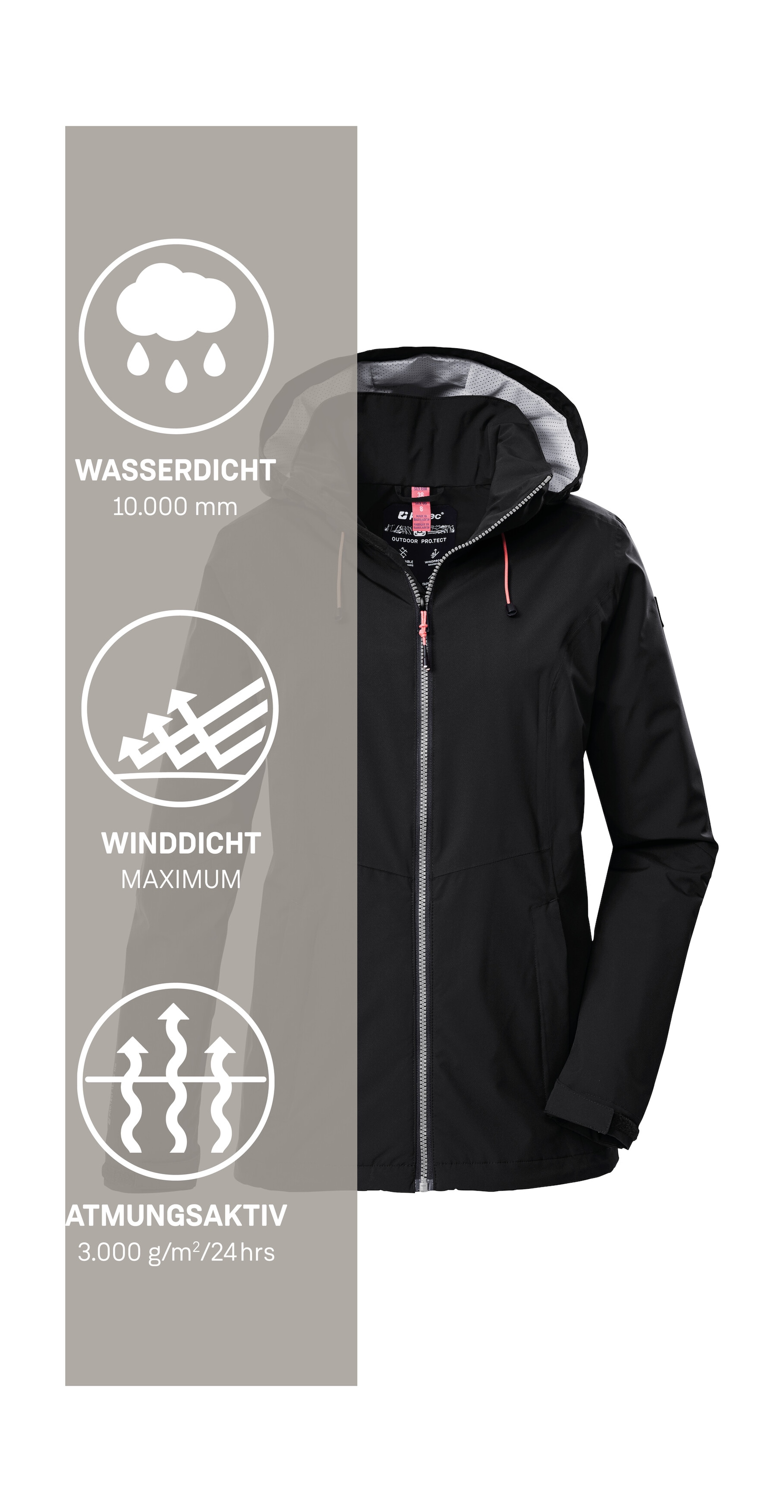 Killtec Outdoorjacke »Damen Regenjacke OOKS 1« Leichte, wasser- und winddichte Jacke, atmungsaktiv, abnehmbare Kapuze