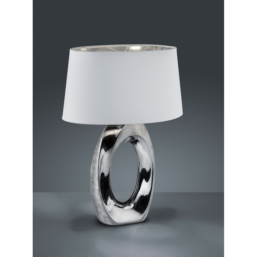 TRIO Leuchten Schreibtischlampe »Taba«, E27, 1 St., E27 Tischleuchte mit Keramikfuß und weiß-silberfarbigem Stoffschirm