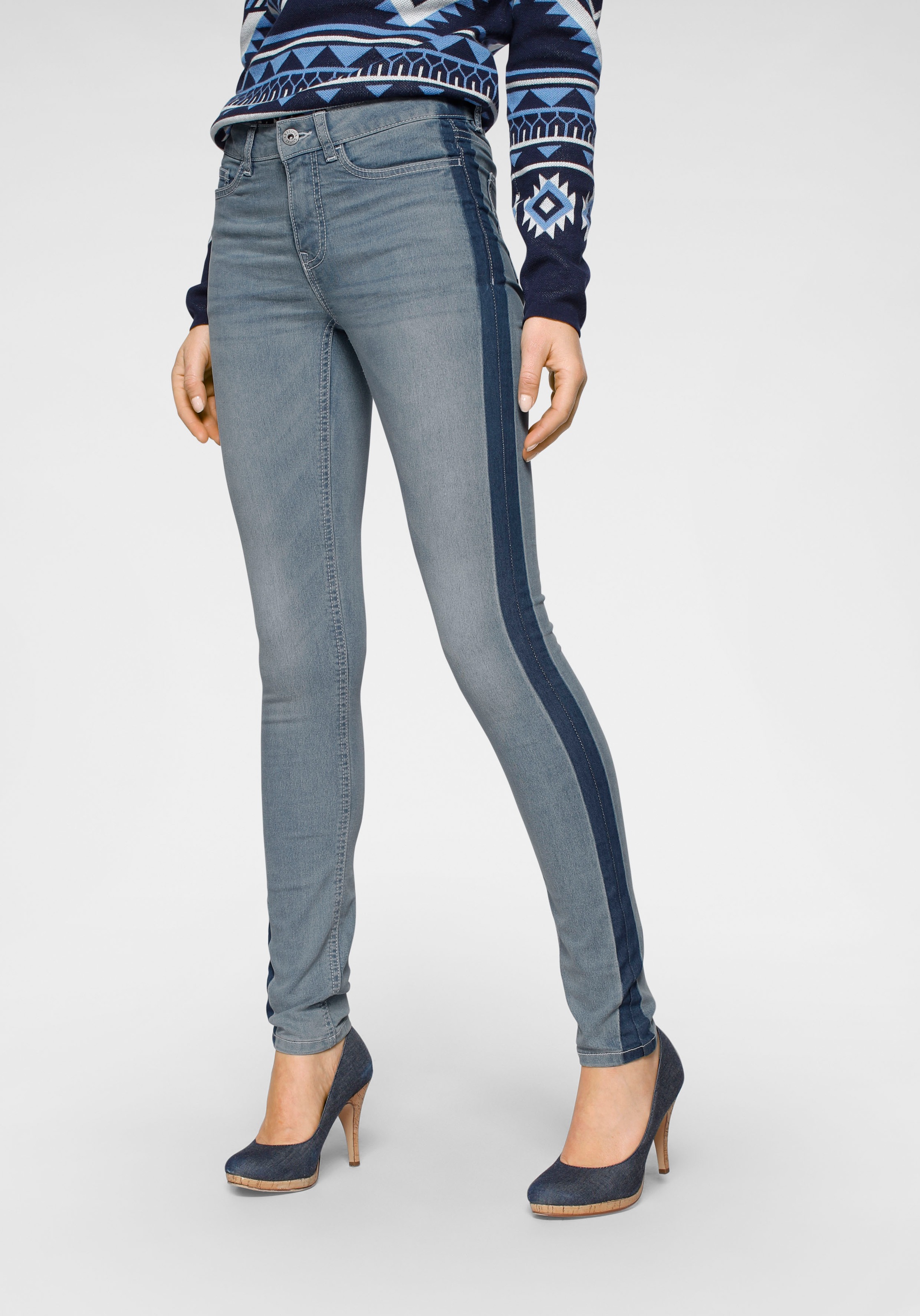 Arizona Skinny-fit-Jeans »Seitennaht mit kontrastfarbenem Streifen«, Mid Waist