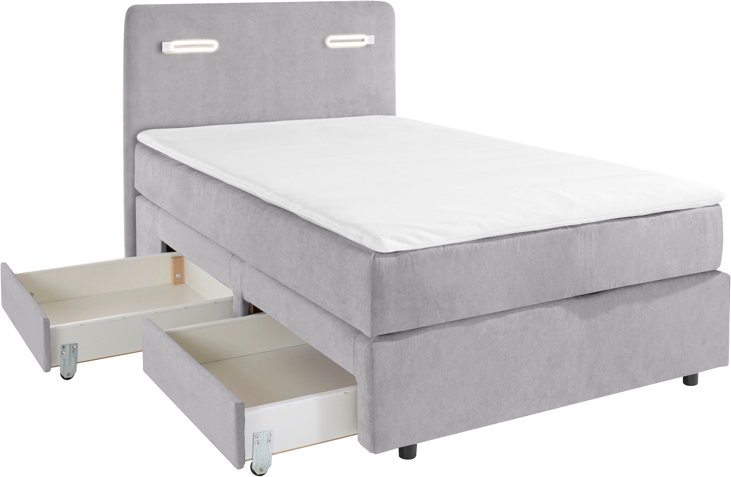 Home affaire Boxbett »Luan« Schubkästen, LED-Beleuchtung und Topper, in Breite 120 cm und 180 cm