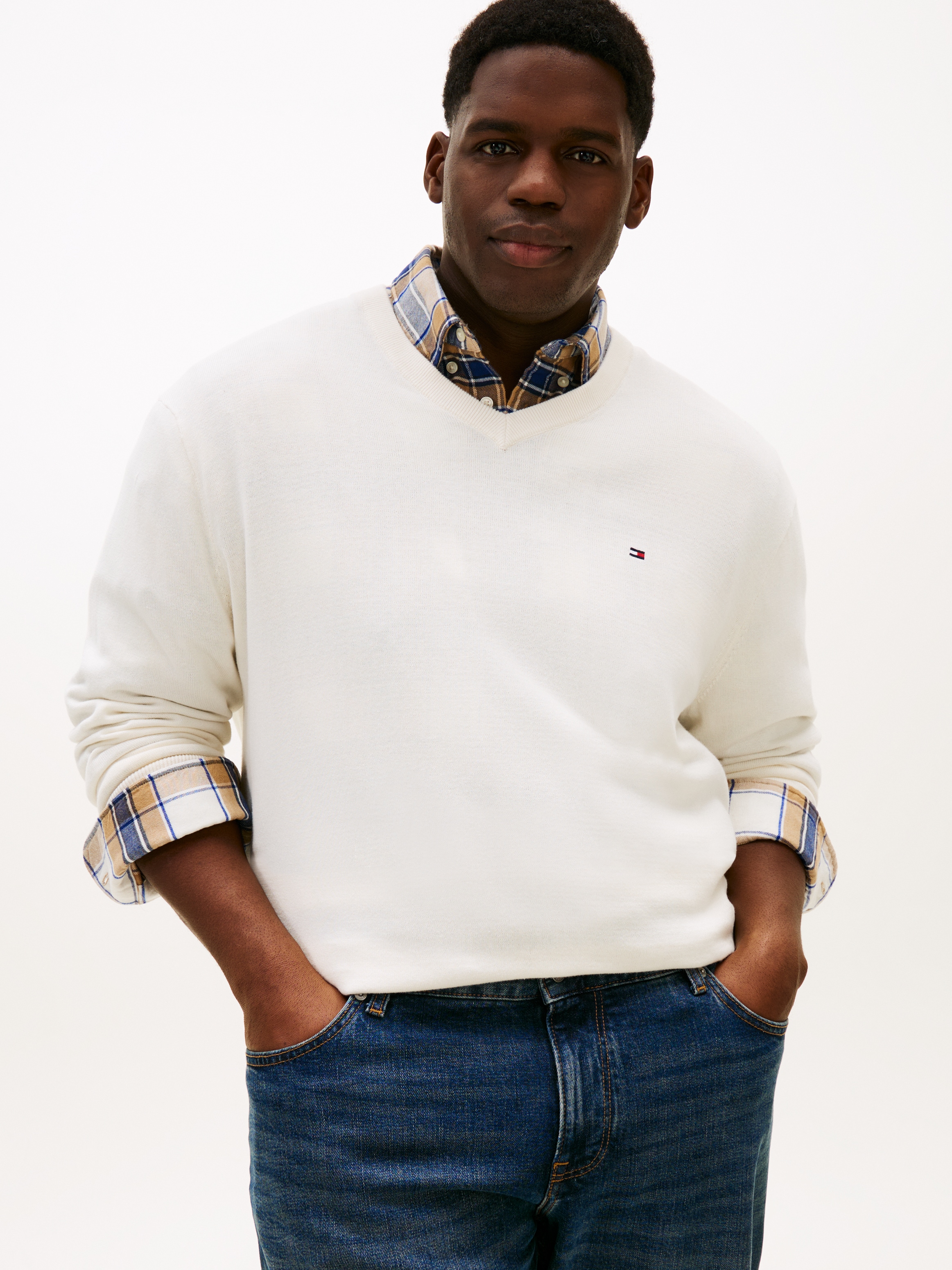 Tommy Hilfiger Big & Tall V-Ausschnitt-Pullover »BT-ESSENTIAL COTTON« Rippbündchen am Ärmel, Saum und Ausschnitt, 