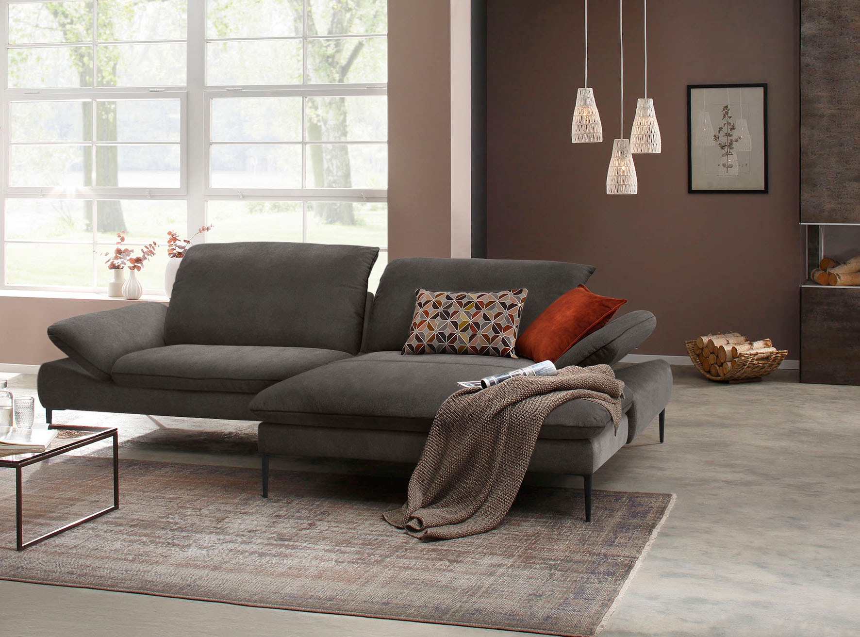 W.SCHILLIG Ecksofa »enjoy&MORE, Designsofa, elegant und bequem, L-Form« Sitztiefenverstellung, Füße schwarz pulverbeschichtet, Breite 294 cm