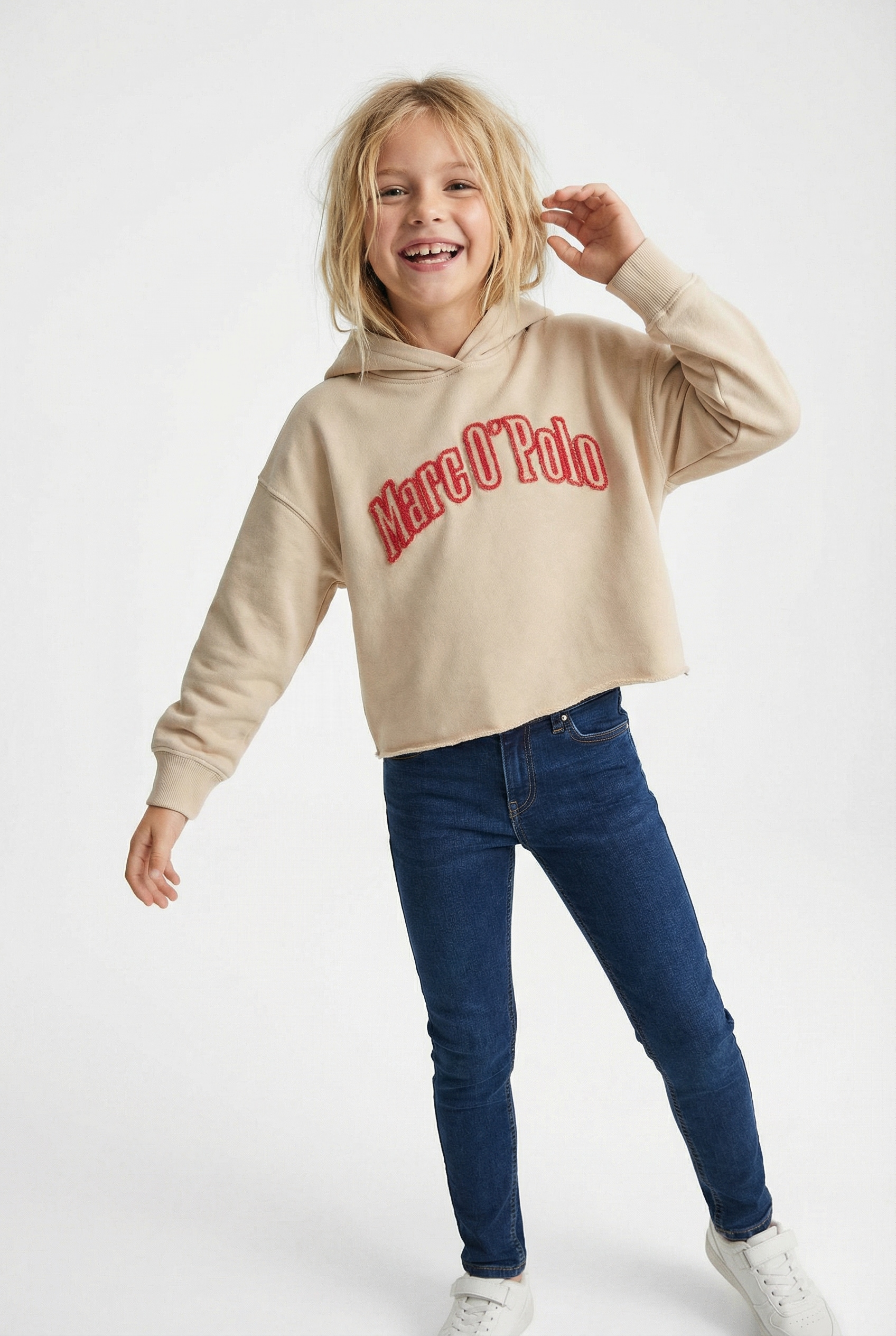 Marc O'Polo Junior Kapuzensweatshirt , für Mädchen, verkürzte Länge mit Rollkante, lockere Passform
