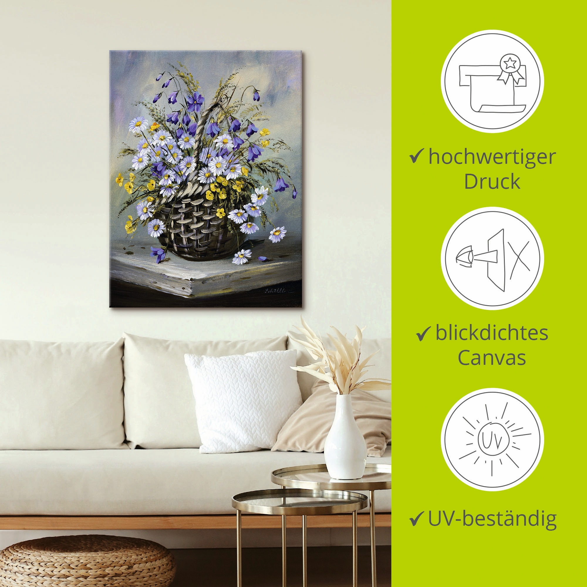 Artland Wandbild »Bunter Korb«, Blumen, (1 St.), als Leinwandbild, Poster in verschied. Größen